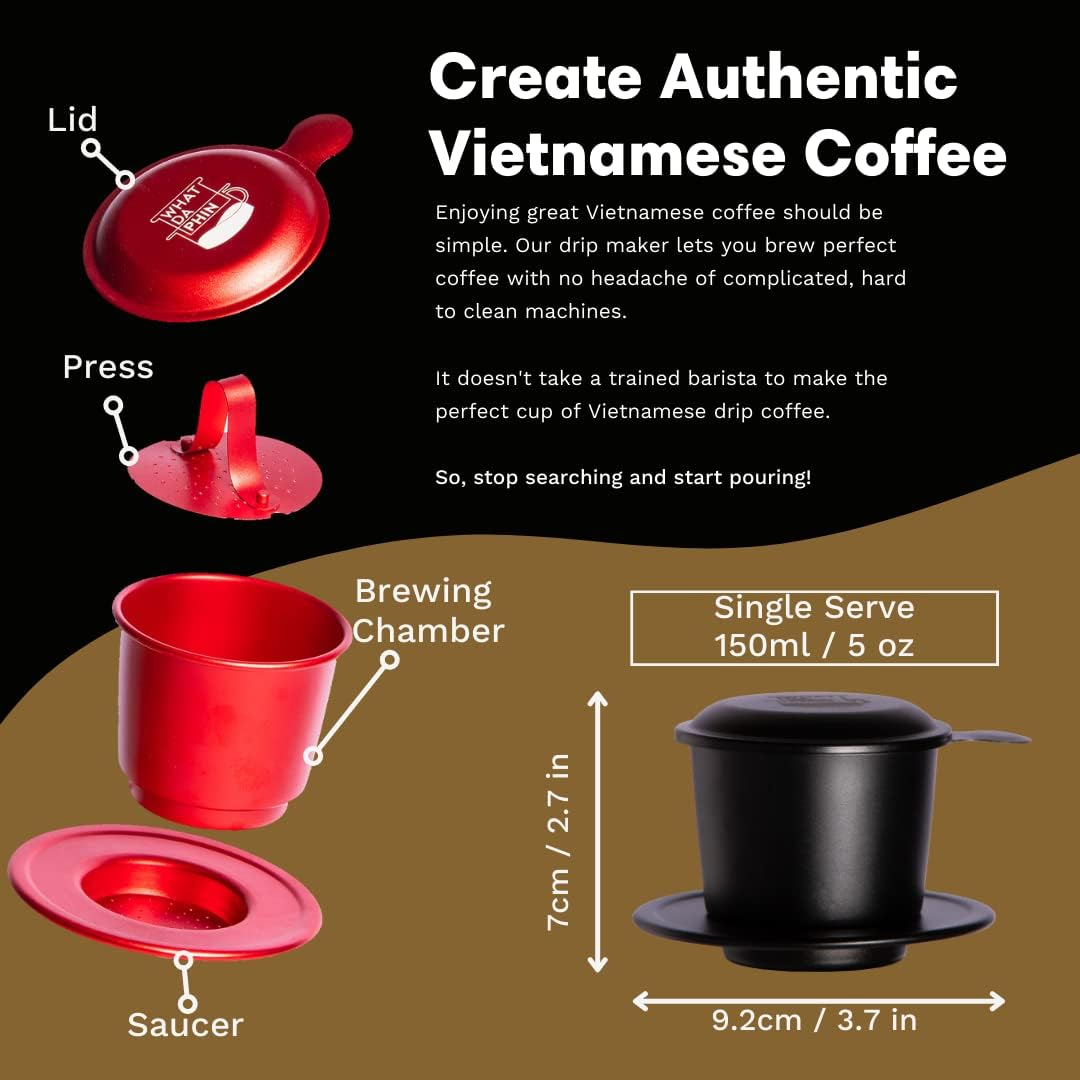 Authentic Vietnamese Coffee Phin Filter Set - Vietnamese Coffee Drip - Single Serve Coffee Brewer 5 Oz / 150Ml - Clever Vietnam Gravity Coffee Maker - Portable Pour over French Press Style Coffee image number 1