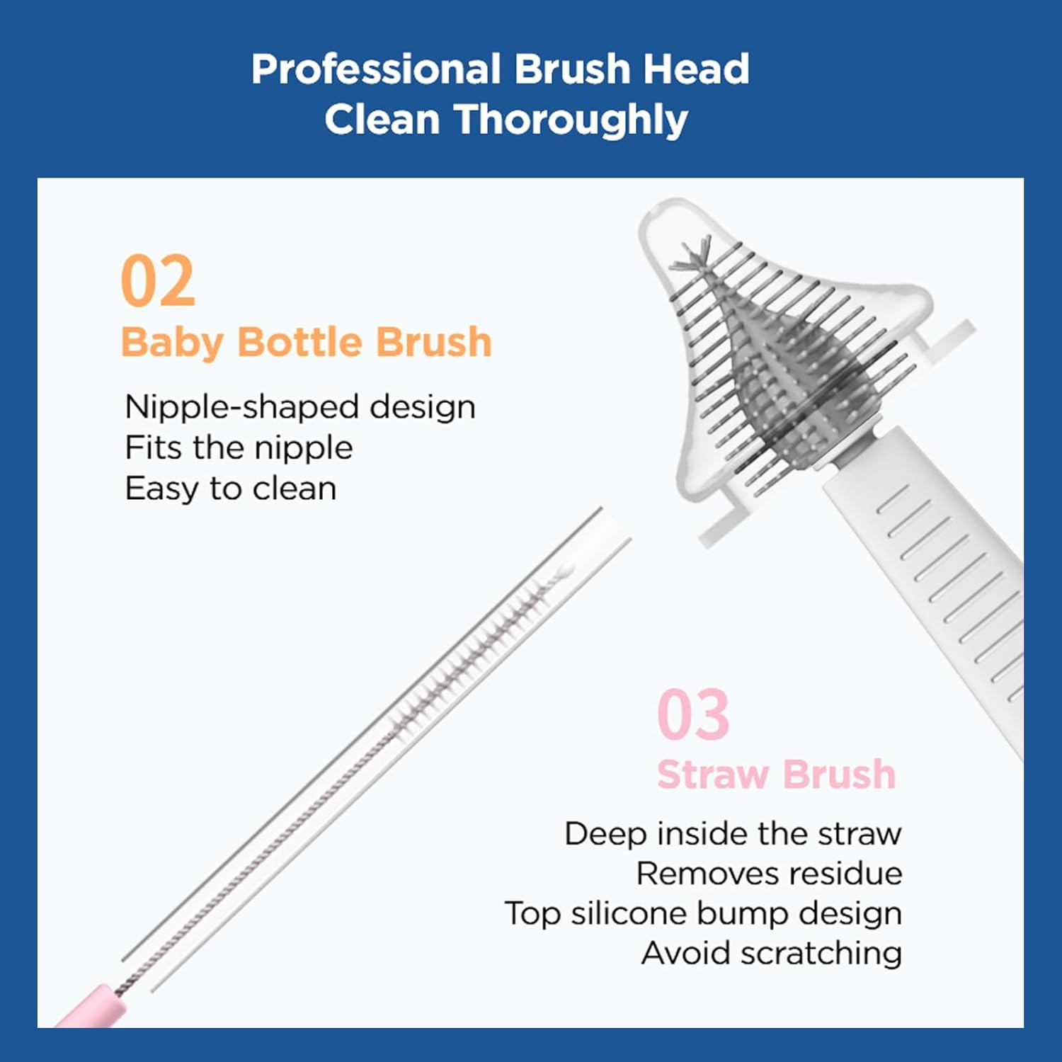 Travel Baby Bottle Cleaner Kit with Baby Bottle Drying Rack,Snap-On Extendable Silicone Baby Bottle Brush,Nipple-Shaped Brush,Straw Cleaner Brush,Baby Bottle Soap Dispenser.Pink. image number 5