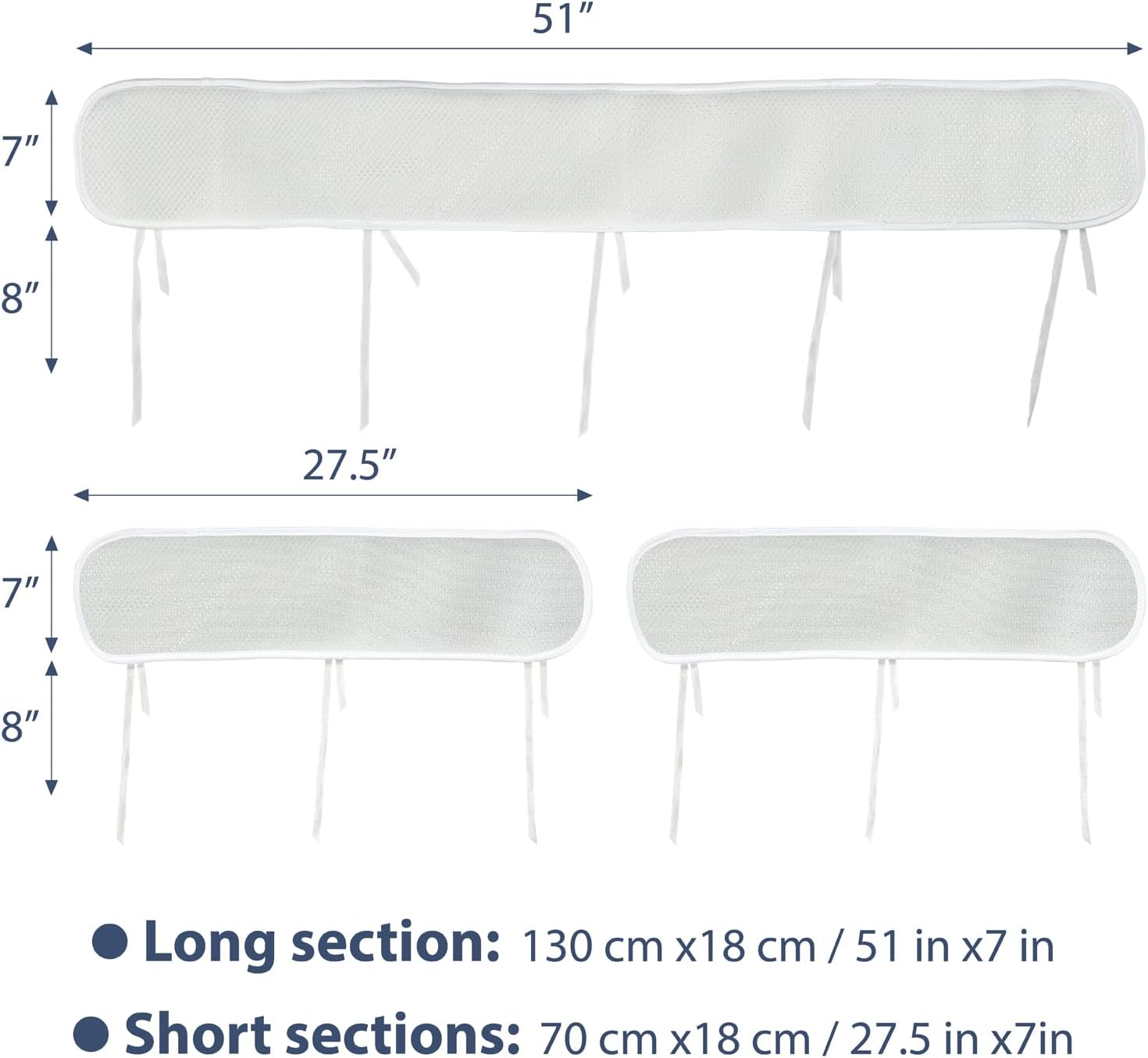 3 in 1 Breathable Mesh Liner for Life Size Cribs,White Soft Anti-Collision Strip Corner Covers,Protect Baby Teeth and save Crib Rails, Rail Edge Protector Strip (Gray) image number 5