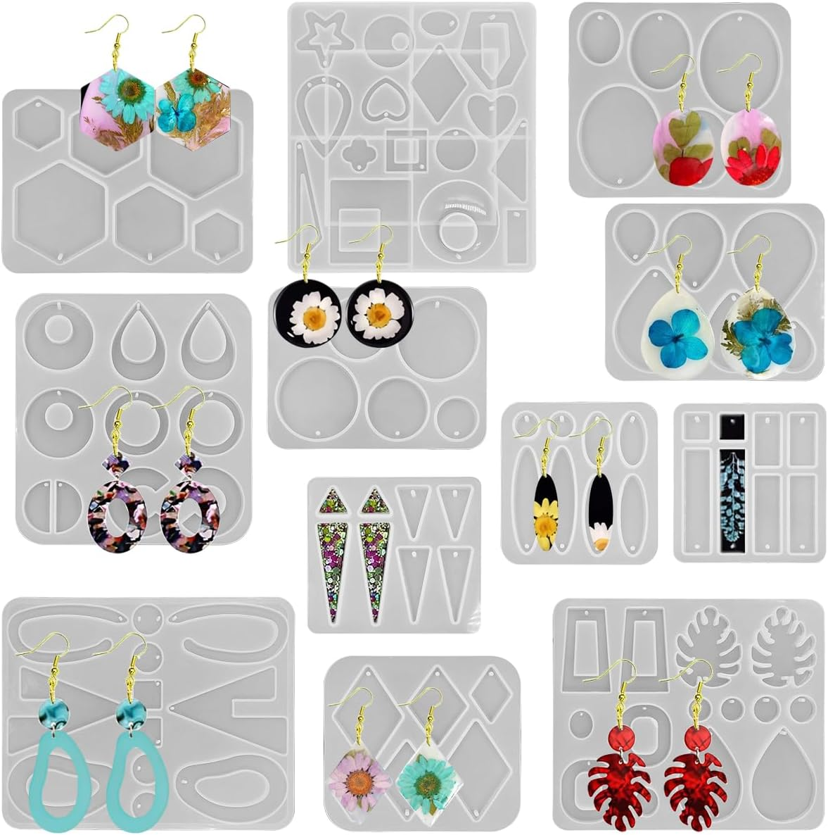 12 Pcs Resin Molds Jewellery, Finegood Epoxy Resin Jewellery Making Kit Resin Earring Moulds Silicone Resin Moulds for Gem Pendant Necklace image number 1