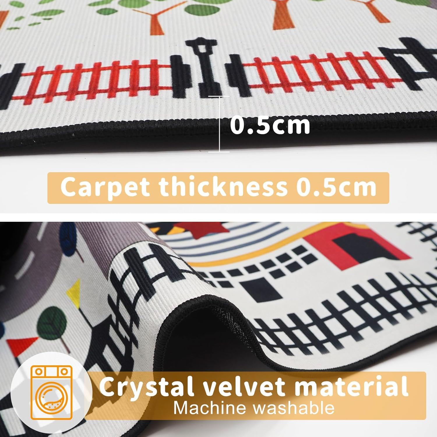 Kids Carpet City Play Mat, Kids Car Rug Play Mat, Educational Learning Carpet City Road Traffic Fun Play Area Rugs, Non-Slip Floor Mat for Playroom Room Decor (Road 2, 100 * 150Cm) - Road 3 image number 4