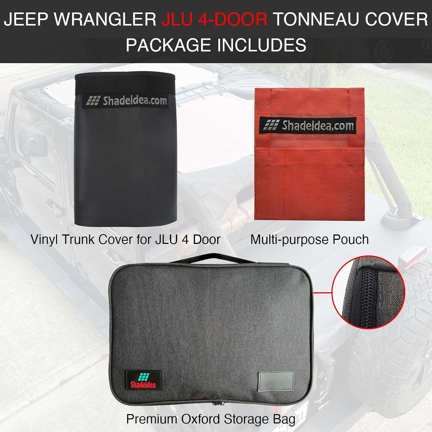 Shadeidea Jeep Wrangler Tonneau Cover JLU 4 Door Rear Trunk Cover Cargo Vinyl Cover for 2018+ JL Unlimited Tailgate Ton Cover-Black-3 Years Warranty image number 2