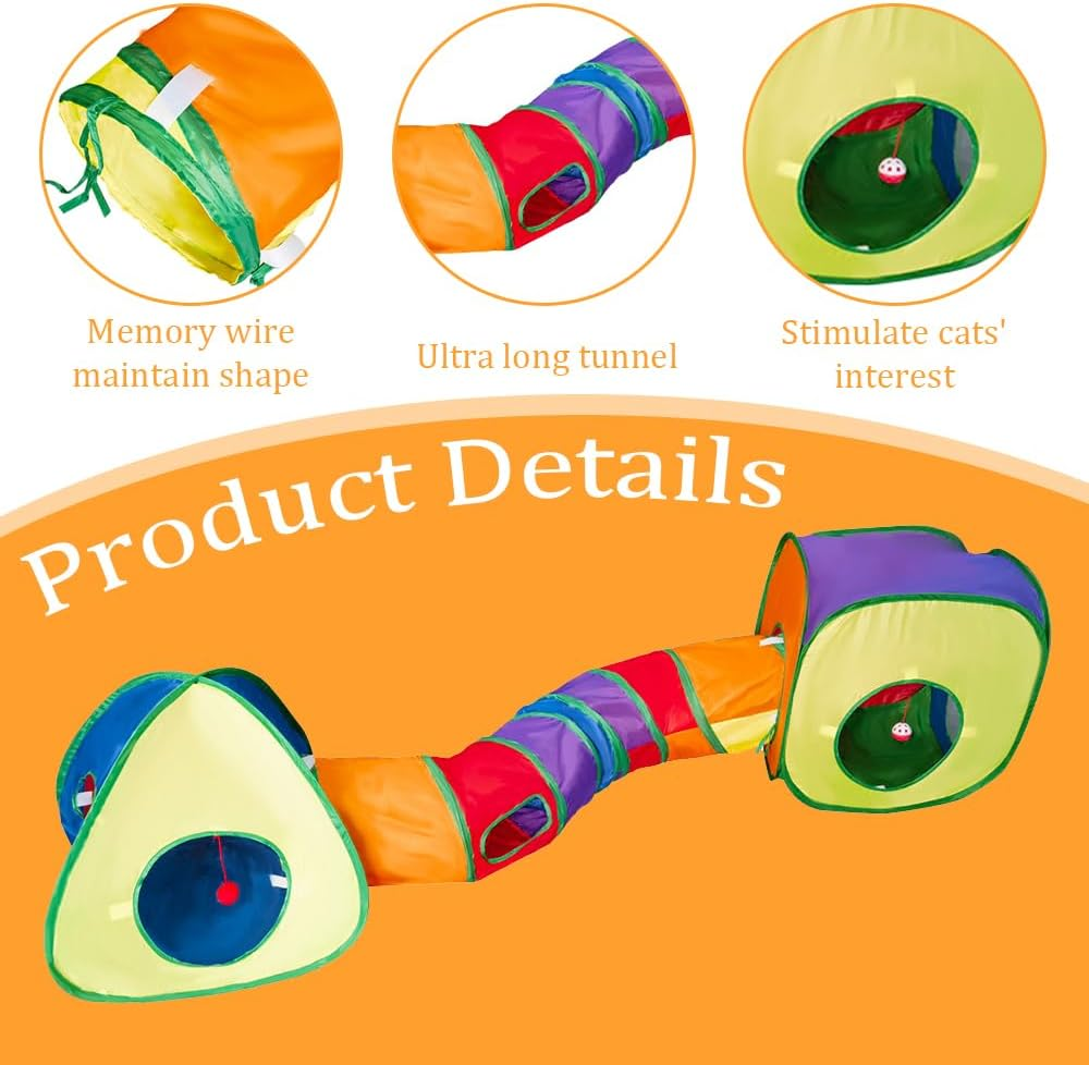 Cat Tunnels, Kitten Tunnel Tube,Cat Combination Tunnel,For Outdoor Indoor Supplies,For Kitten, Puppy, Kitty,With Play Ball and Bell,Peek Hole,Foldable,Pop Up image number 2