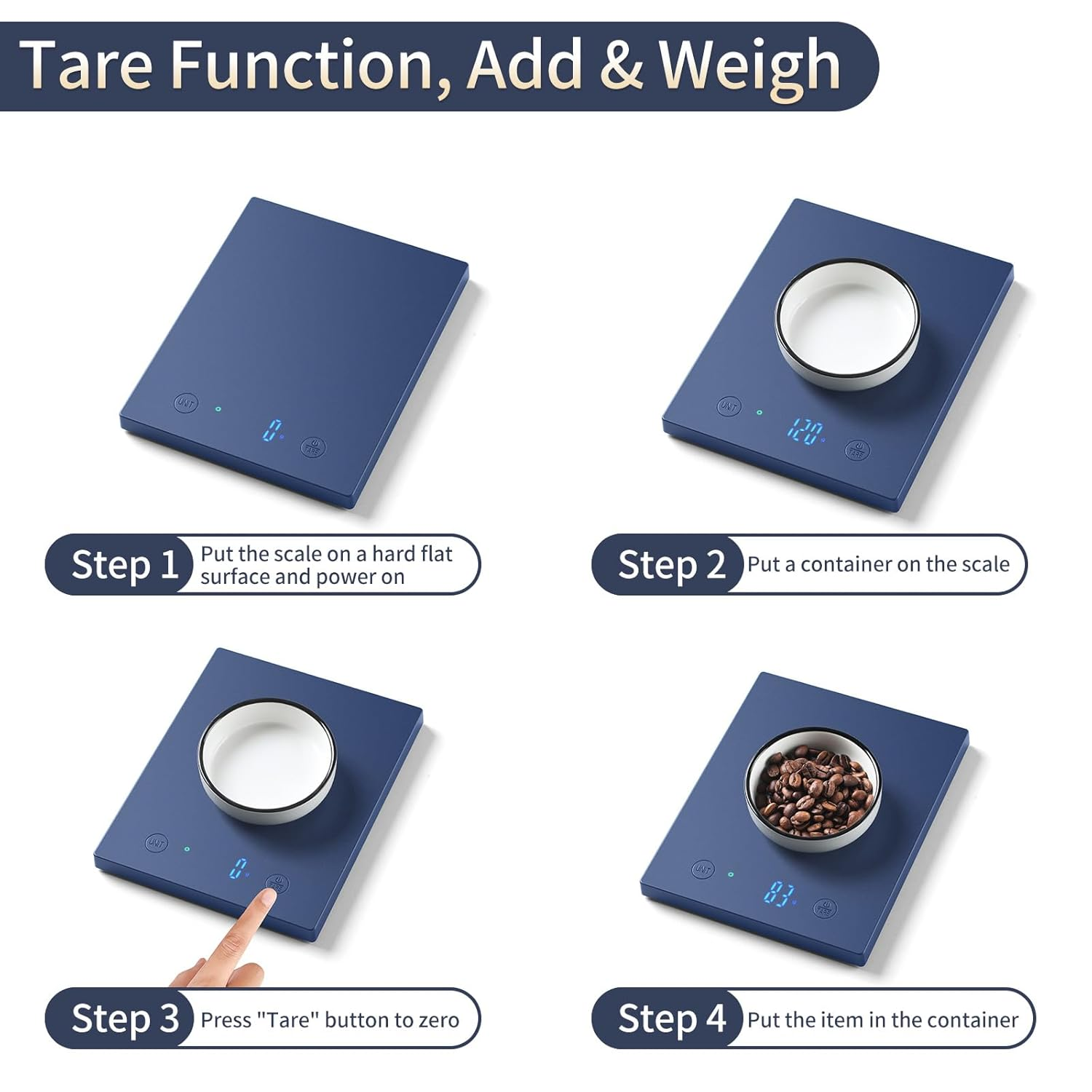 Homebuds 22Lb Digital Kitchen Scales in 1G, High Precision Assured by Scales Kitchen Professional Factory since 2001, Food Scales for Cooking and Baking, LED, 3*AAA Batteries Included, Blue image number 6