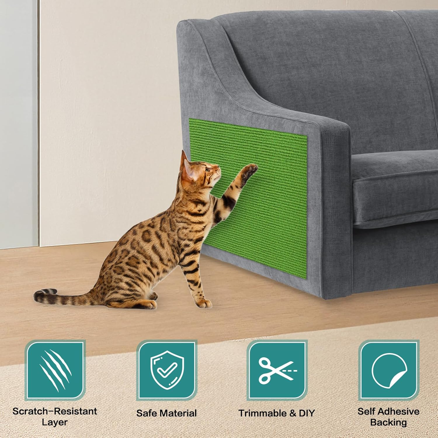 Scratching Mat, Self-Adhesive Scratching Mat, Cat Sofa, Scratching Boards, Cat Wall Scratching Board, Cat Wall Scratch Protection Wall (Fruit Green, 40 Cm X 2 M)