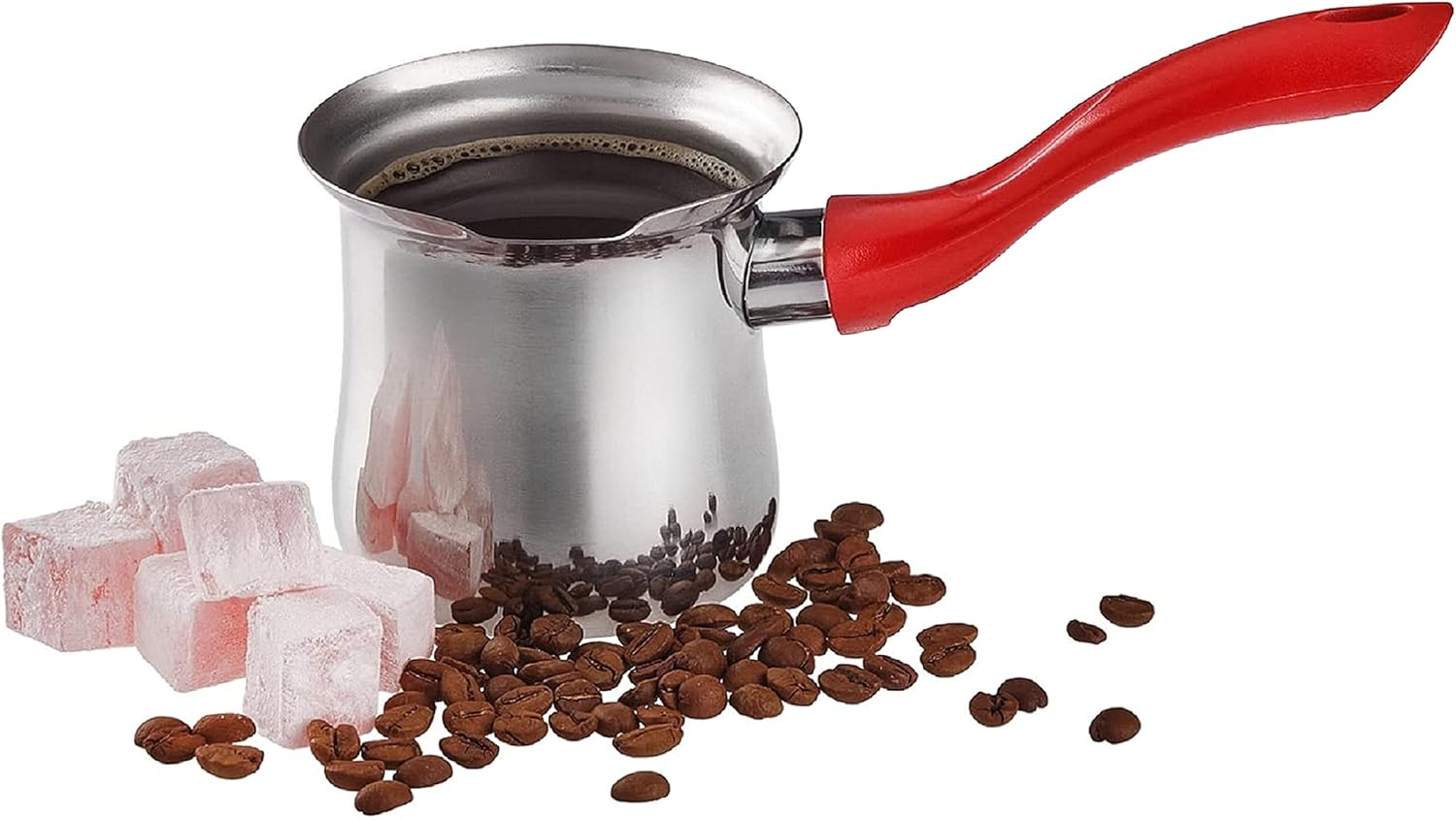 DESTALYA Turkish Coffee Pot Stainless Steel | Ibrik Cezve Briki Arabic Greek Pot, Butter Chocolate Milk Warmer, Sauce Maker | Small Hot Pot with Spout for Stove Top (Coffee Pot Red) image number 2