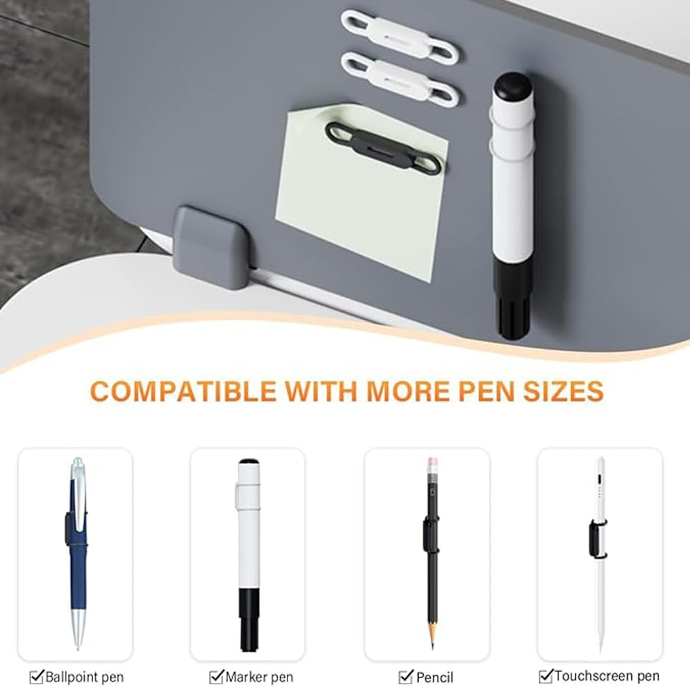 8Pack Magnetic Pen Clip, Adjustable Silicone Magnetic Pen Holder for Refrigerator, Magnetic Dry Erase Marker Holder, for Home, Refrigerator, Office Desk (Gray+White) image number 4