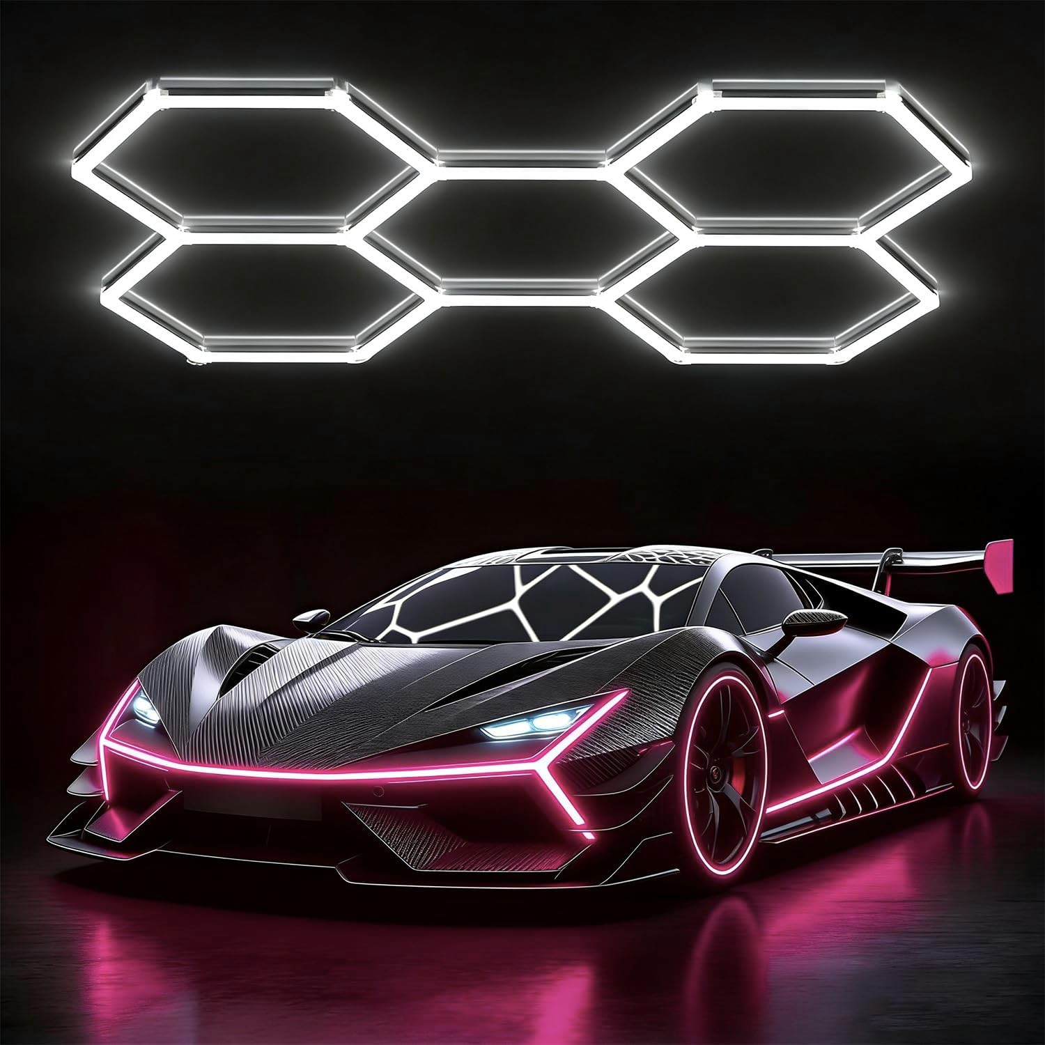 Hexagon Garage Lights LED Super Bright 6500K Honeycomb Hexagon Ceiling Shop Light Fixture for Hex Wall Mount Lighting for Garage Workshop Barbershop，Gym Home