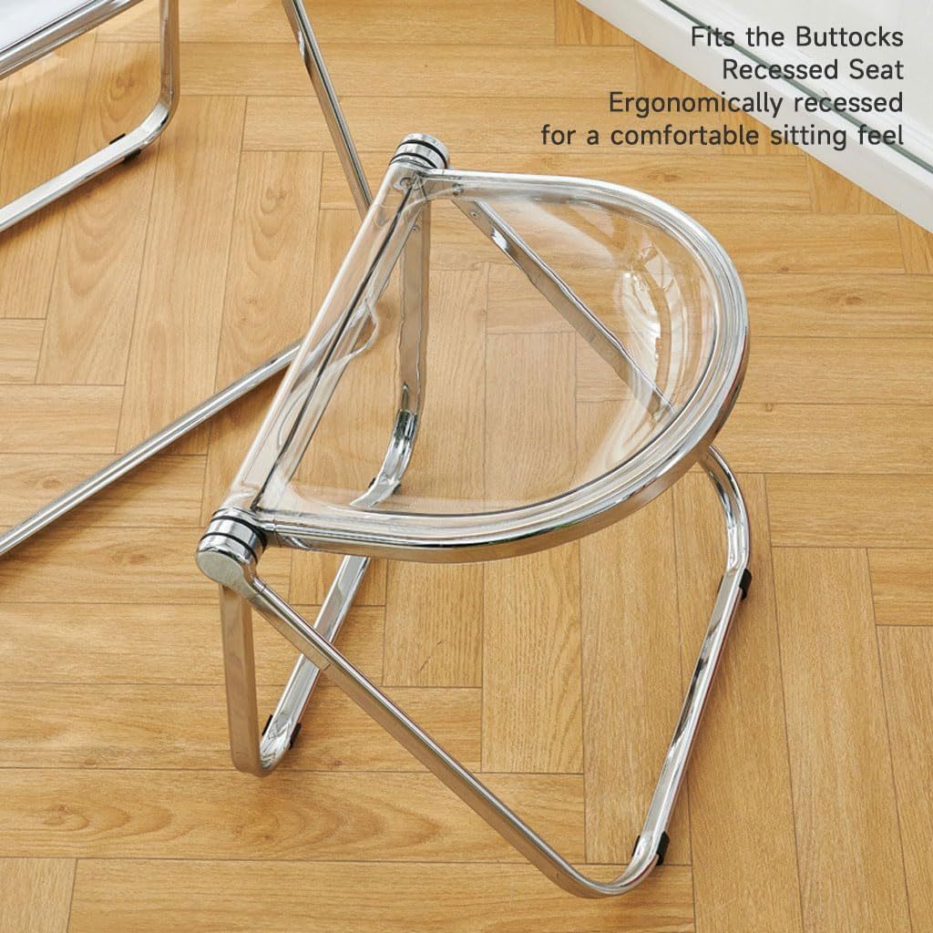 Mkostlich Modern Acrylic Folding Chairs, Clear Acrylic Dining Chair, Office Chair, Steel Chrome Frame Chair, Acrylic Seat Stool Chair for Desk Kitchen Party, Stackable Conference Room Chair image number 2