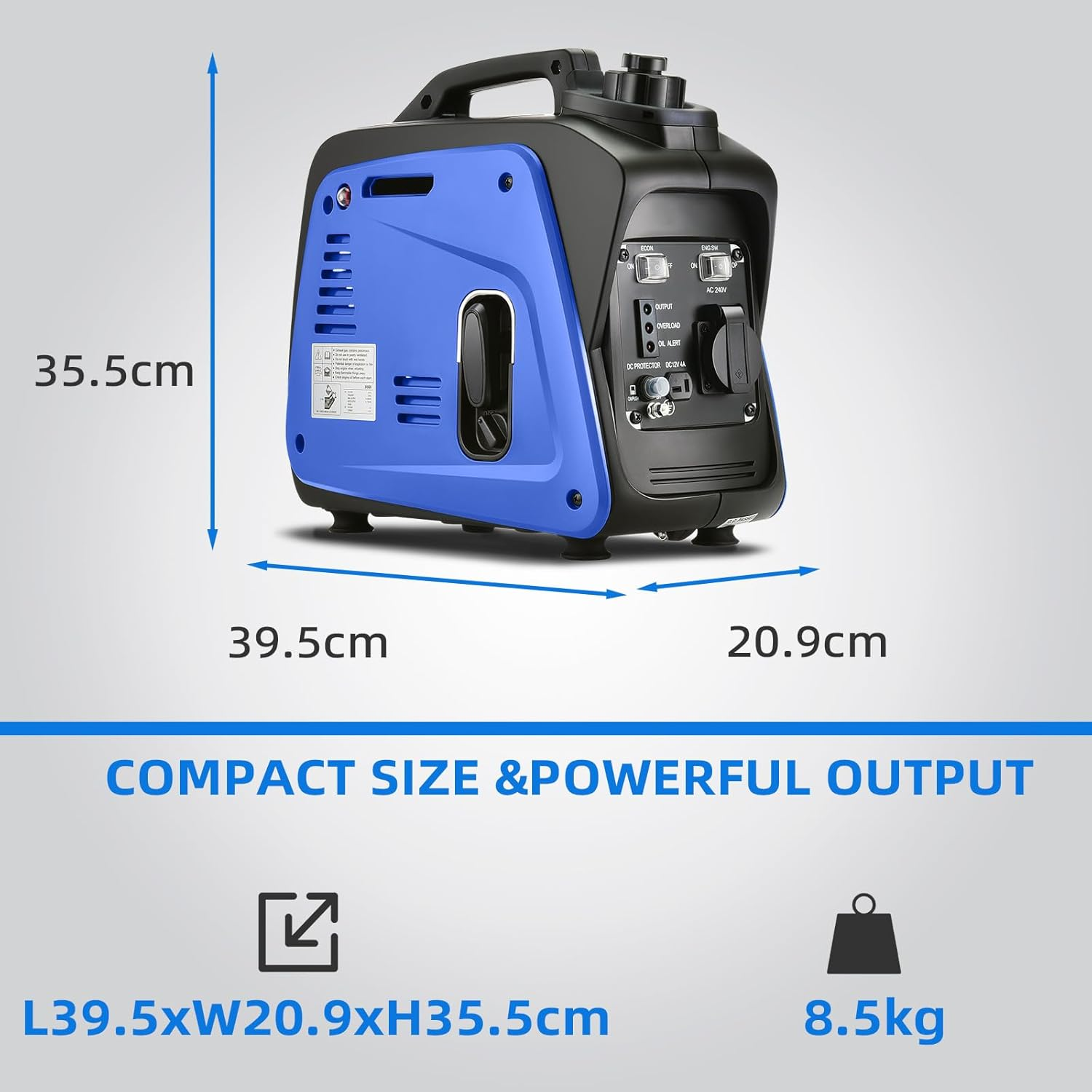 Gentrax 700W Portable Inverter Generator - 800W Peak, 100% Pure Sine Wave, Ultra-Light 8.5Kg, Petrol Powered, Ideal for Outdoor Camping and Emergency Home Backup - Blue image number 6