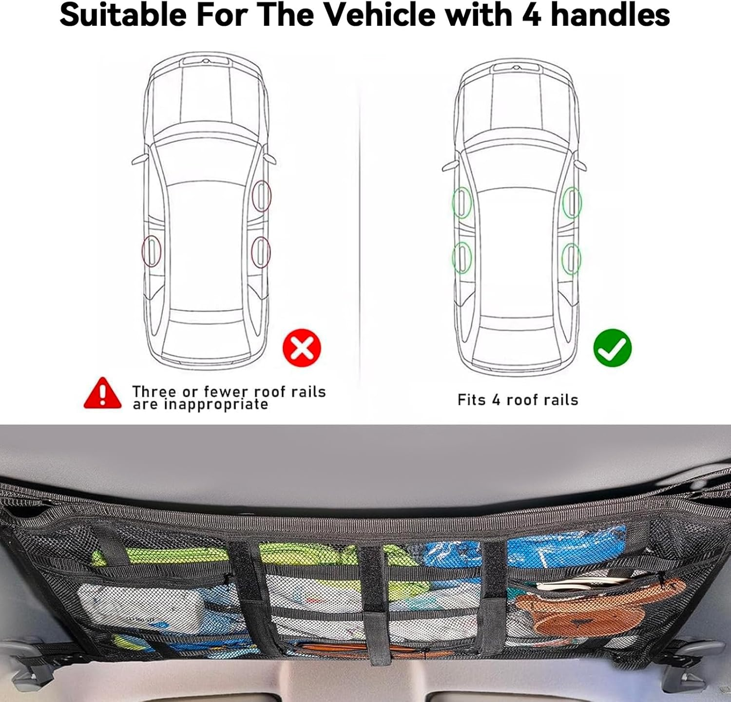 Car Ceiling Storage Net, 78 X 53 Cm, Double-Layer Mesh Organizer with Adjustable Buckles image number 3