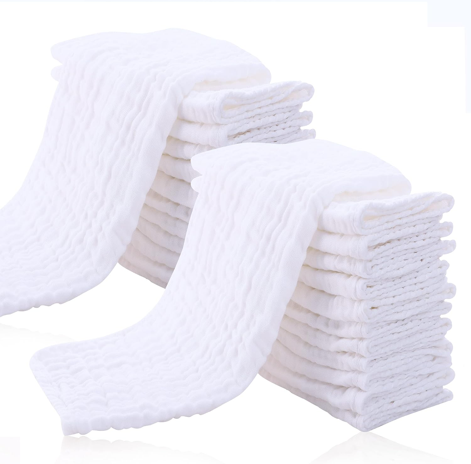 Cute Castle 12 Pack Muslin Burp Cloths for Baby - Ultra-Soft 100% Cotton Baby Washcloths - Large 20'' by 10'' Super Absorbent Milk Spit up Rags - Burpy Cloths for Unisex, Boy, Girl - White image number 5