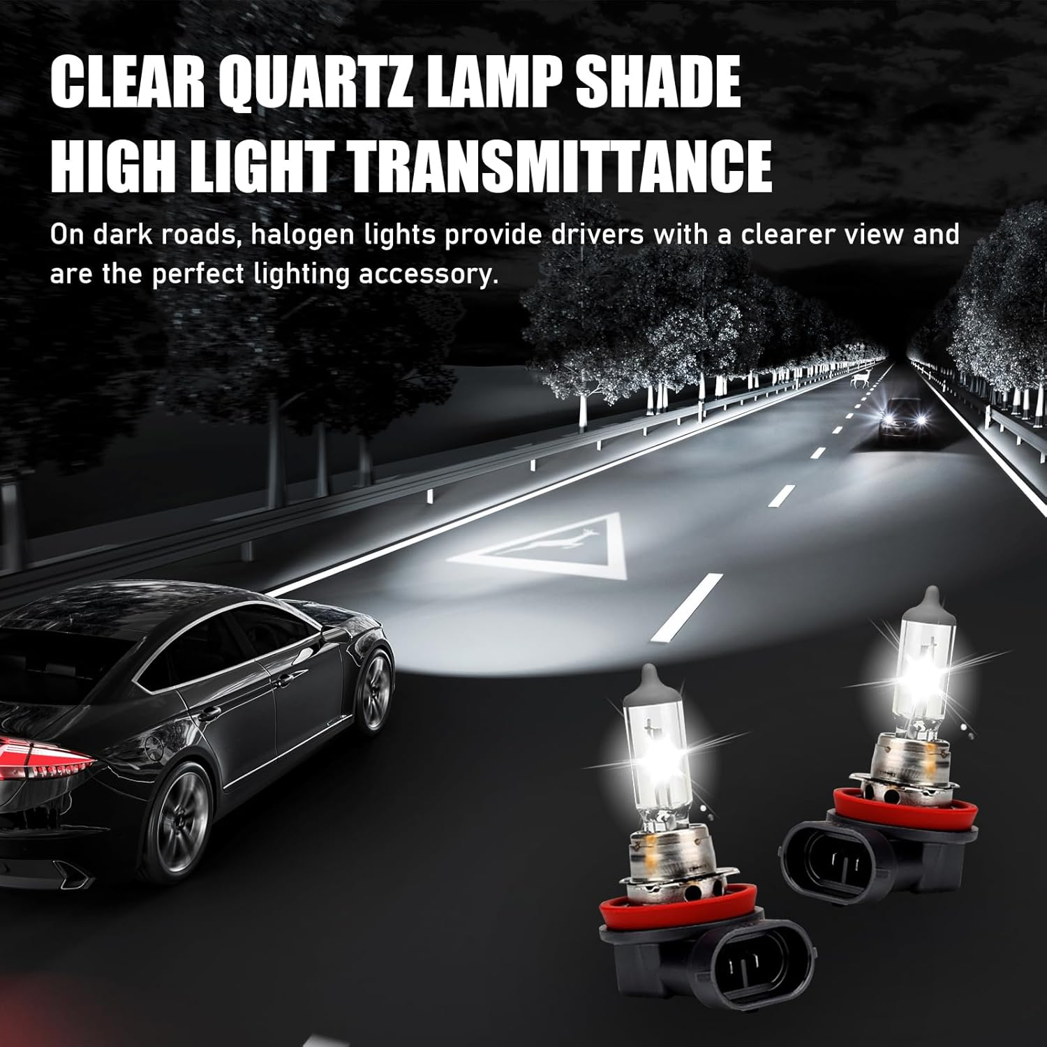 UGSHY 2 PCS H11 Automotive Halogen Bulb, 12V 55W 60,000 Hours Service Life High-Transmission Quartz Glass High Low Beam, Lighting Replacement Accessories, Compatible with Most Car Models (White) image number 6