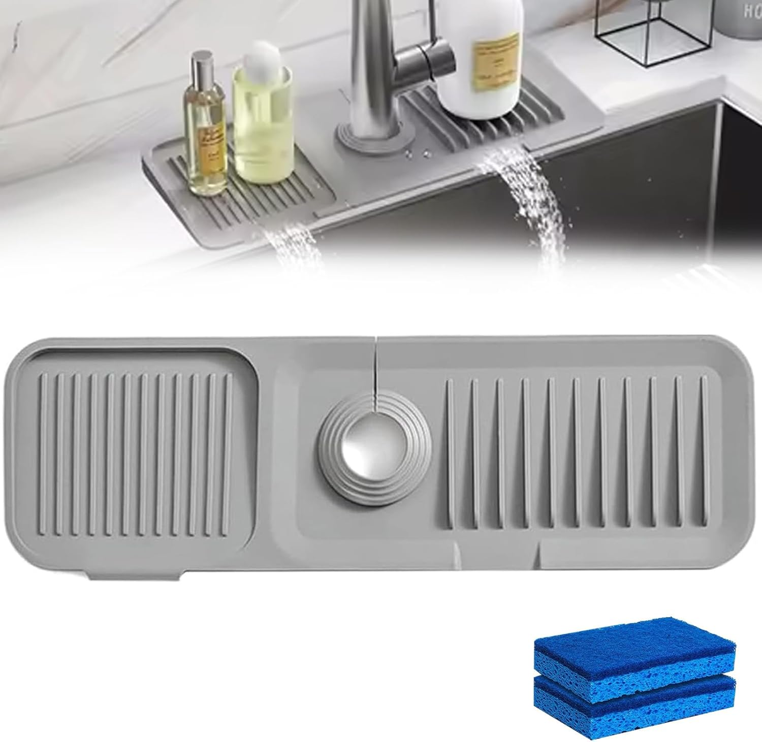 Kitchen Sink Splash Guard 37 * 14 Cm, Silicone Adjustable Draining Mat Kitchen Faucet, Multipurpose Foldable Design for Dish Drying Mats & Bathroom, Farmhouse, Bar & Rv image number 4