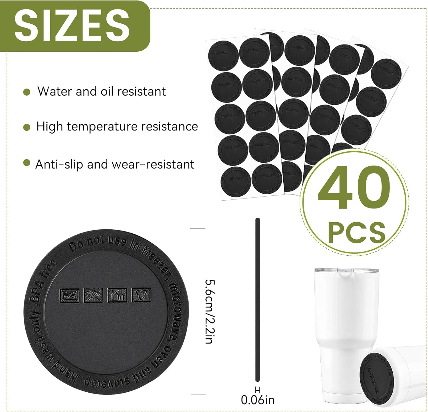 40Pcs Rubber Bottoms for Sublimation Tumblers, Silicone Bottoms for Tumblers, 56Mm Protective Anti-Slip Rubber Bottom with Adhesive Sublimation Supplies (56Mm) image number 4