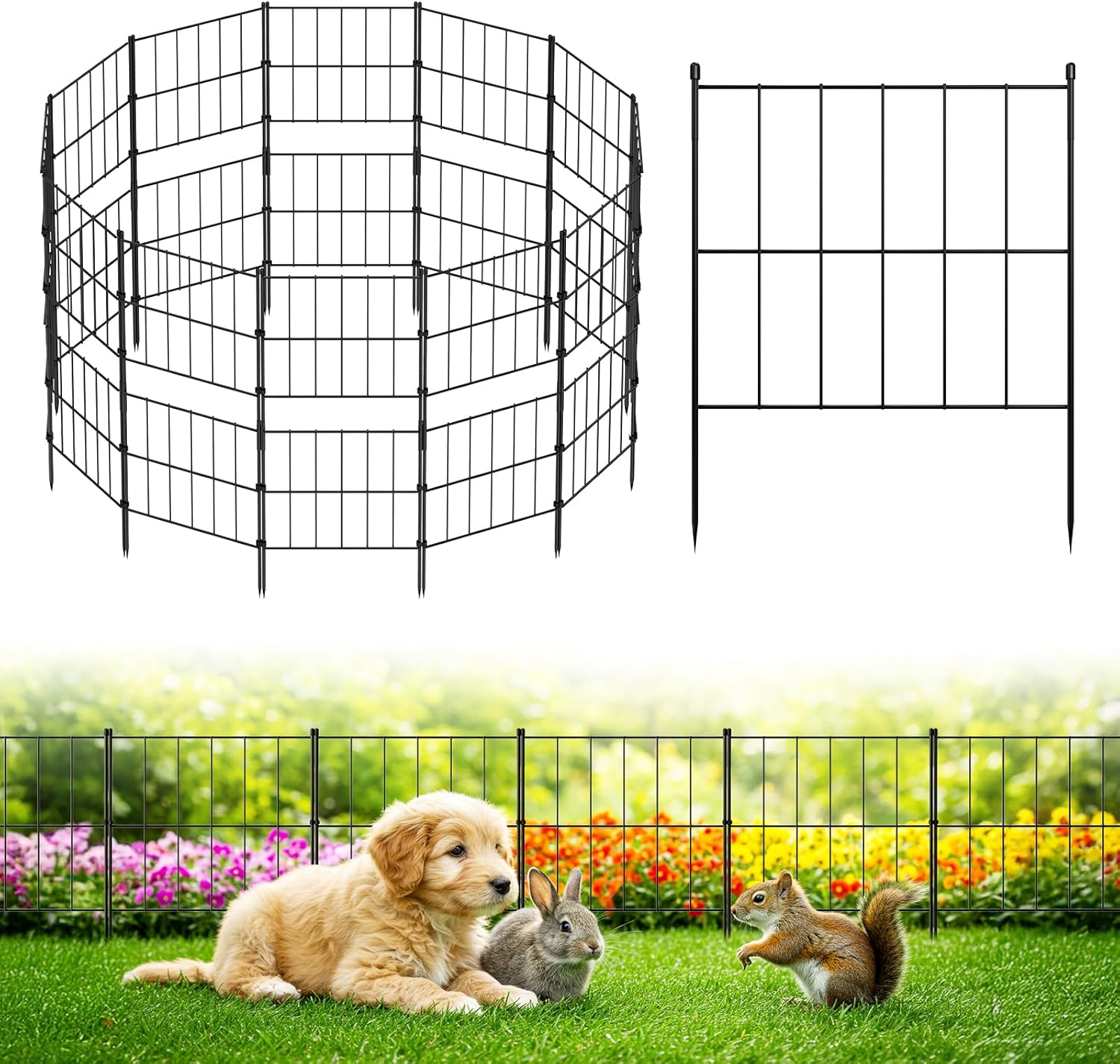 NEYCIL Garden Fence Animal Barrier, 24 Panels Edging Decor 17In(H) X 26Ft(L), Rectangle Garden Fencing Stackable 12 Panels 32In(H) X 13Ft(L) No Dig Dog Fence for Yard, Patio, Outdoor image number 5