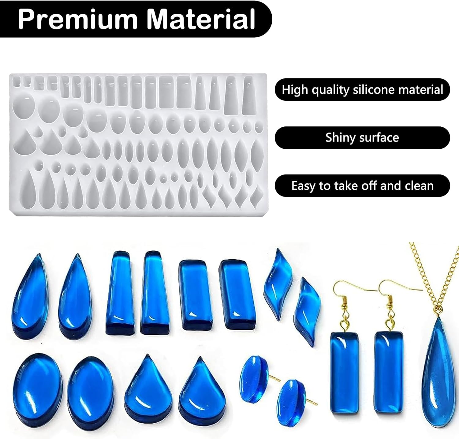 Silicone Stud Earring Mold - 41 Pairs of Shapes - Rectangle, Teardrop, Dangle - UV Resin - Geometric Cabochon Jewelry Cast image number 3