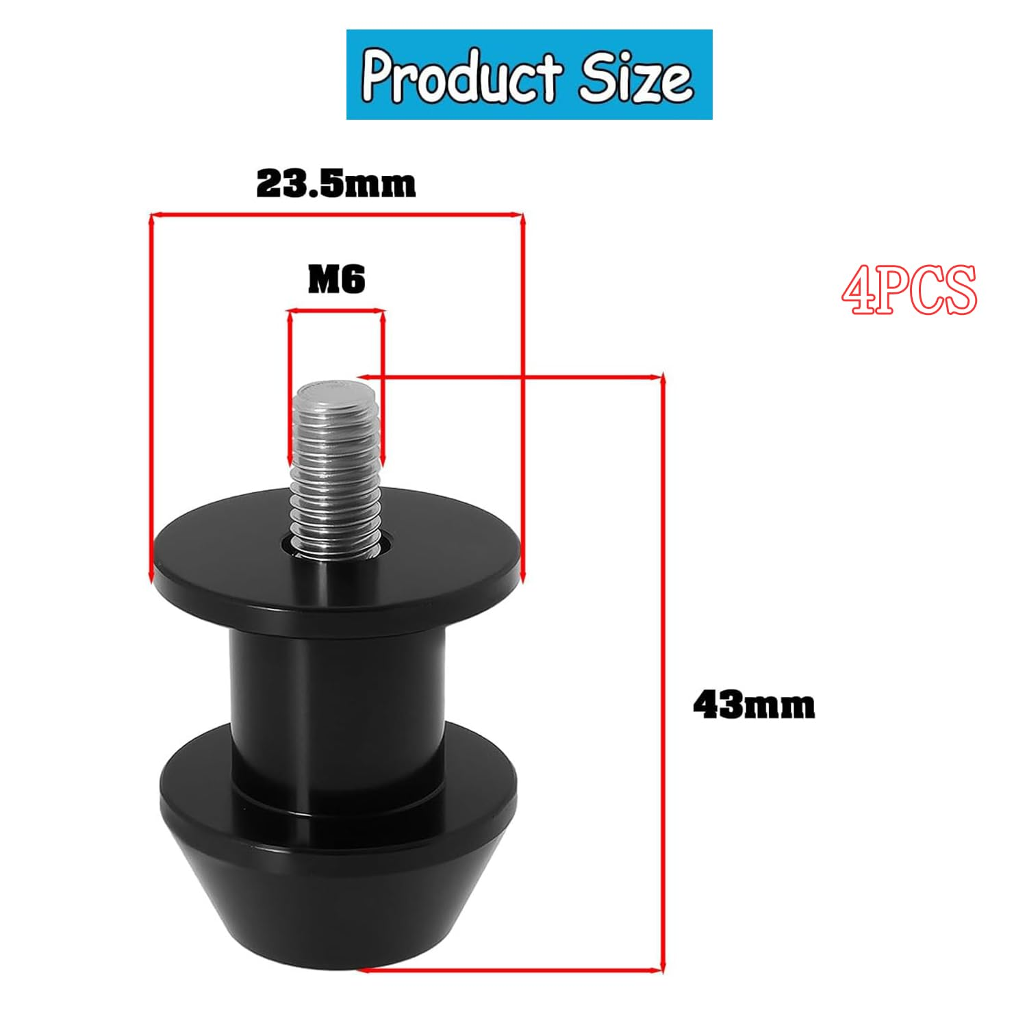 Yharnamite 2 Pair High Precision M6 Motorcycle CNC Swingarm Spool Screws, Racing Adapter for Motorcycle Assembly Stands, 6Mm Frame Screws for Enhanced Stability, Black (M6) image number 4