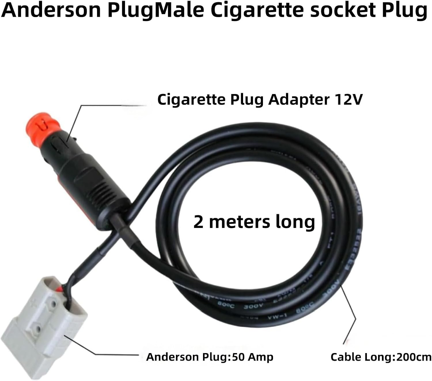 Luojinluoda Anderson Plug Extension Cable - 12V 2M Anderson Plug Connector to Cigarette Lighter Adapter - Style Connector to EU Male Plug, 16AWG Heavy Duty Lead for Caravan 4WD Car Marine image number 1