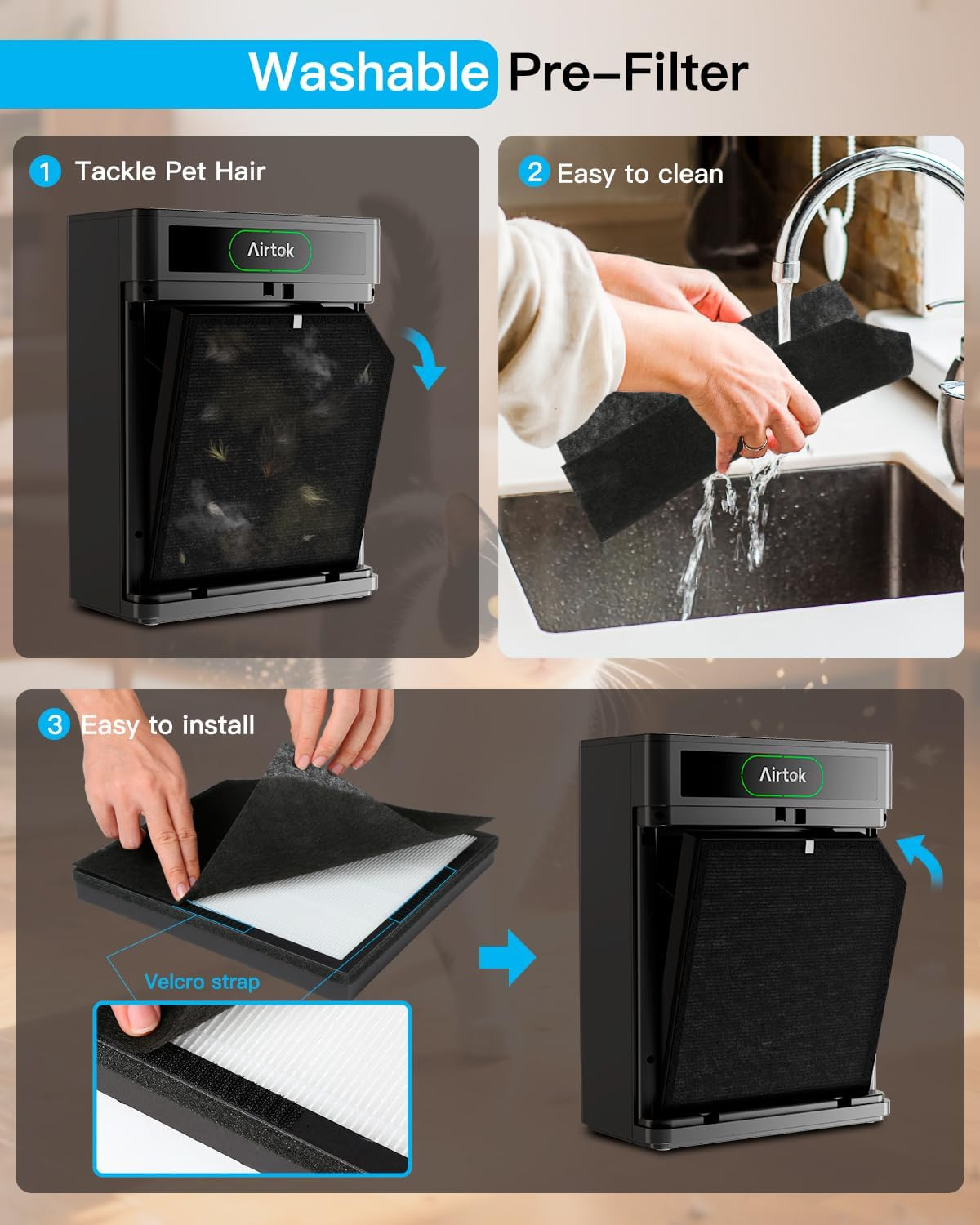 Air Purifiers for Home Large Room up to 1848Sq.Ft, Airtok Air Purifier for Home Pets with Washable Filter, Air Quality Sensor 20Db Sleep Mode Air Cleaner for Bedroom with Fragrance, Pets Hair Odor image number 3