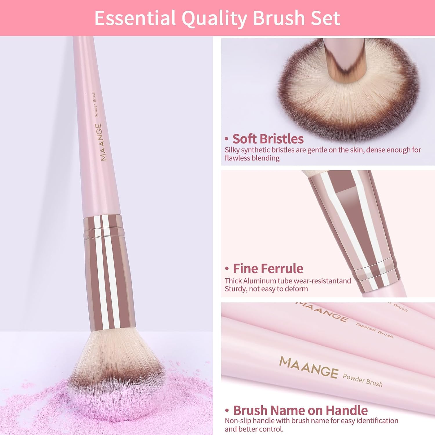 MAANGE 37 Pcs Makeup Brush Set Premium Synthetic Make up Brushes Foundation Eye Shadow Powder Concealers Brushes Set for Beginners Professional Makeup Tool Set (Pink) - Pink image number 6