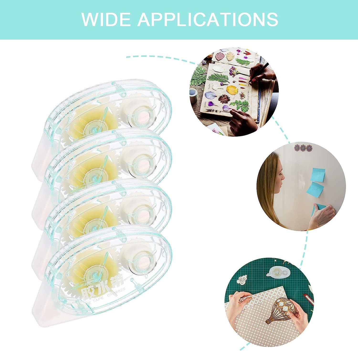 6Pcs Glue Roller,10M X 8Mm Permanent Double Sided Adhesive Scrapbook Tape Roller, Dispenser Transparent Glue Roller,Scrapbook Runner Tape for Crafting,Photo,Cards,Journal (3 Color) image number 2