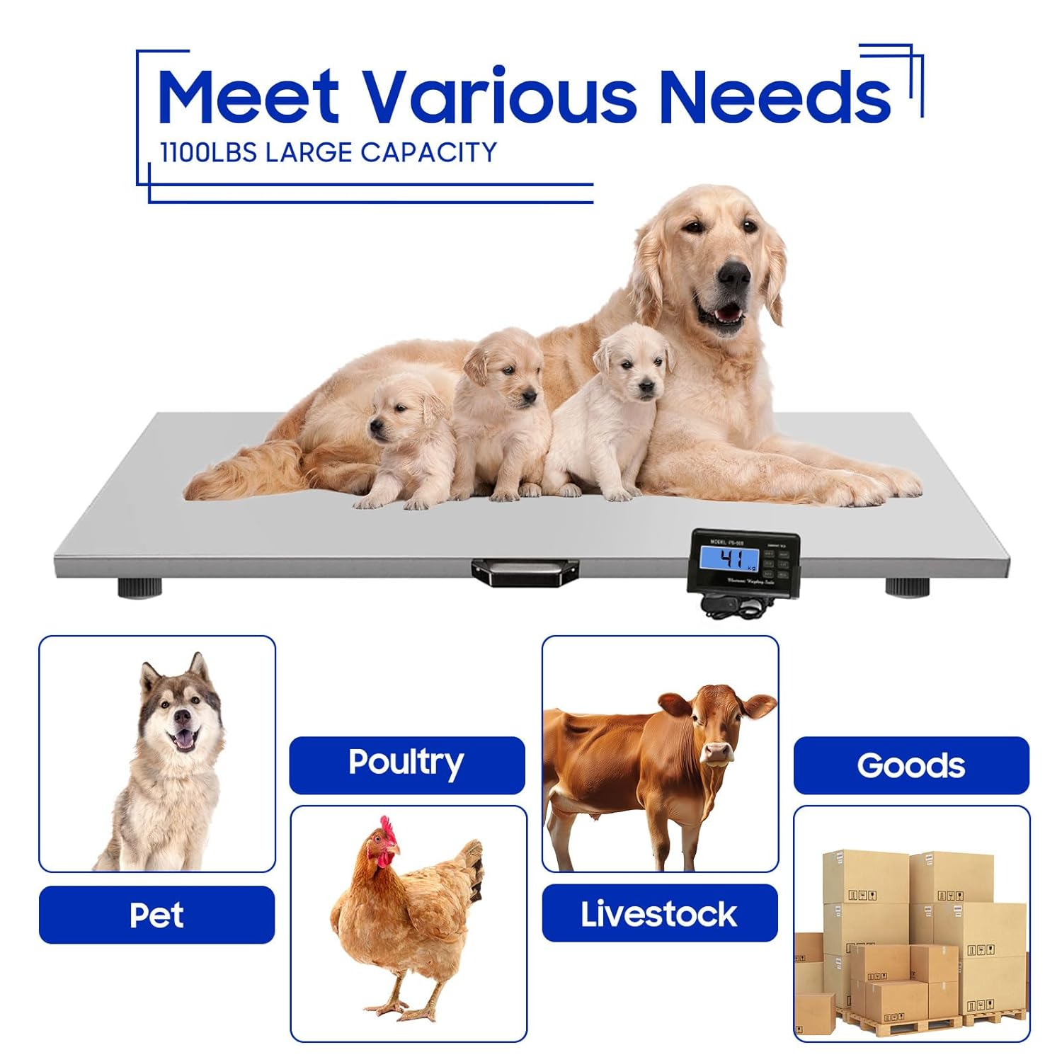1100Lbs X 0.2Lbs Digital Livestock Scale Large Pet Weight Scale Stainless Steel Platform Electronic Heavy Duty Postal Shipping Scale for Large Dog Sheep Goat Pig Sheep Cattle image number 3