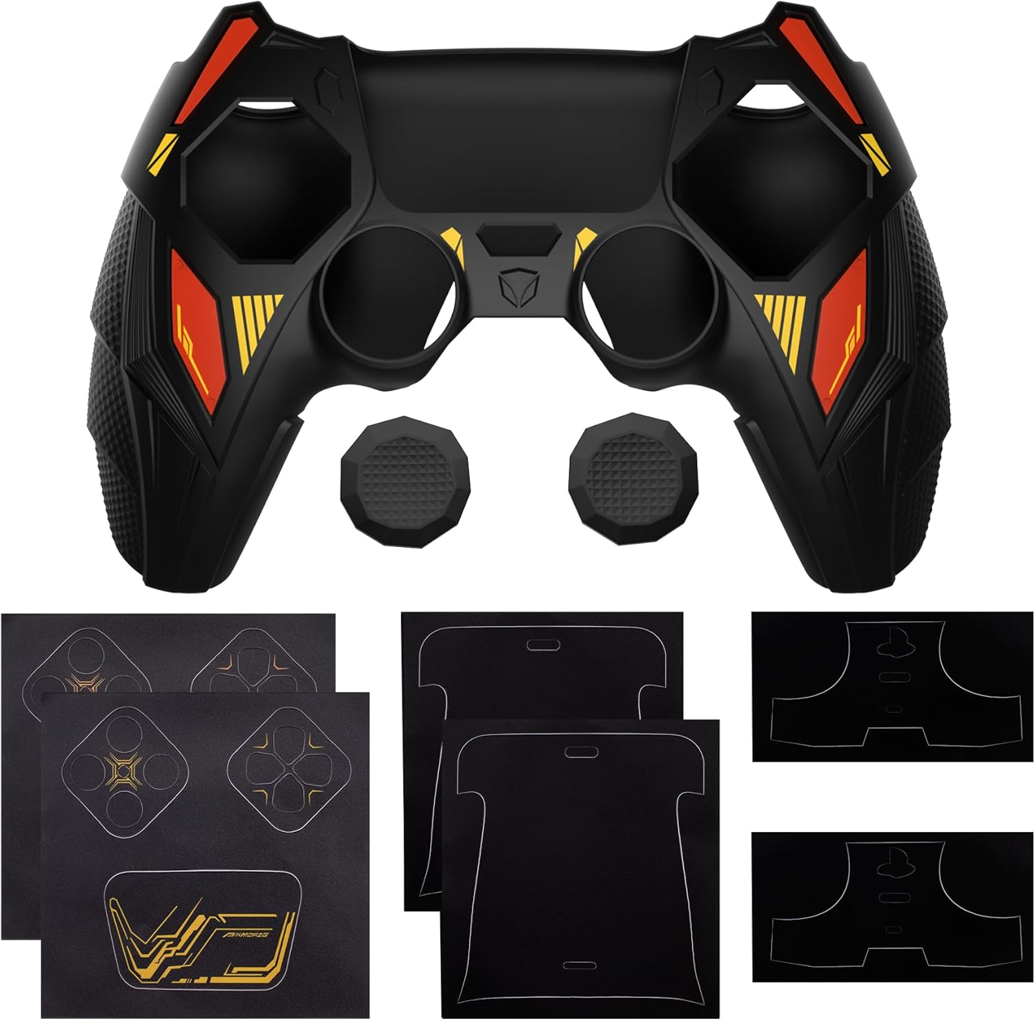 Playvital Mecha Rhino Silicone Cover for Ps5 Controller with Thumb Grips & Stickers, Anti-Slip Controller Grip Skin Accessories Compatible with Ps5 Charging Station - Black & Caution Red image number 6