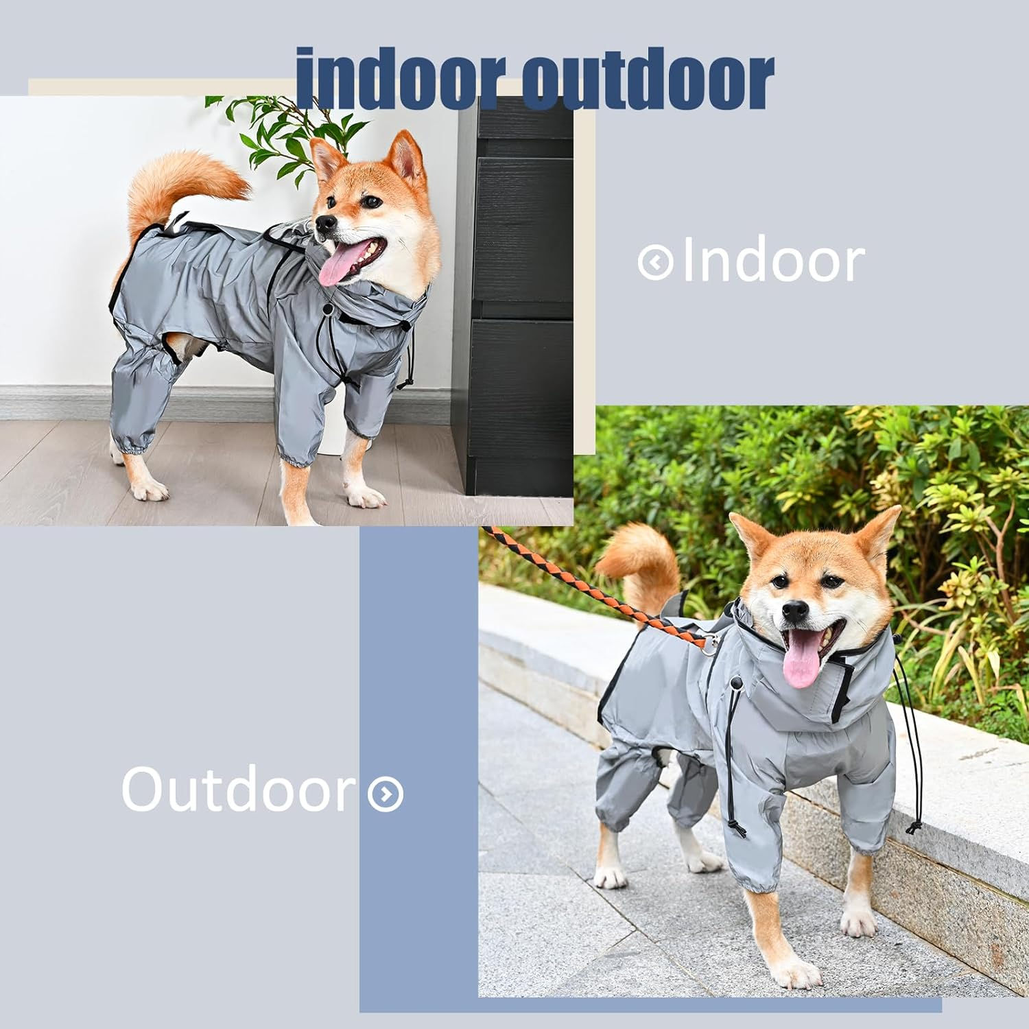 Avont Dog Raincoat - Waterproof Rain Jacket with Transparent Hood, Fully Reflective & Adjustable Pet Rain Poncho for Puppy -Grey (S)