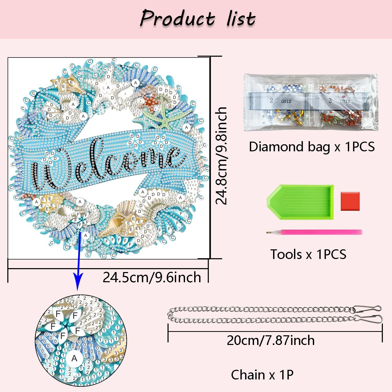 Muzagroo Art Welcome Sign Diamond Art Kits for Adults, 5D Diamond Hanging Ornament Kits for Front Door, DIY Special Shaped Diamond Dot Kits, Home Porch Crystal Hanging Pendant Ornament (Welcome) image number 6