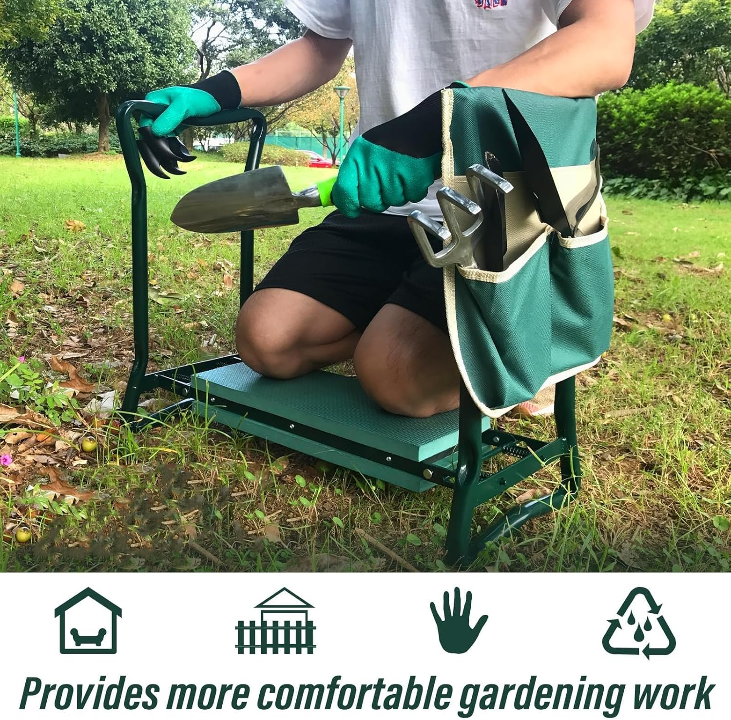 Garden Kneeler Seat, with Upgraded Thicken Kneeling Pad and 2 Large Tool Pouch, Foldable Stool 330Lb Capacity-Protects Your Knees, Clothes from Dirt & Grass Stains