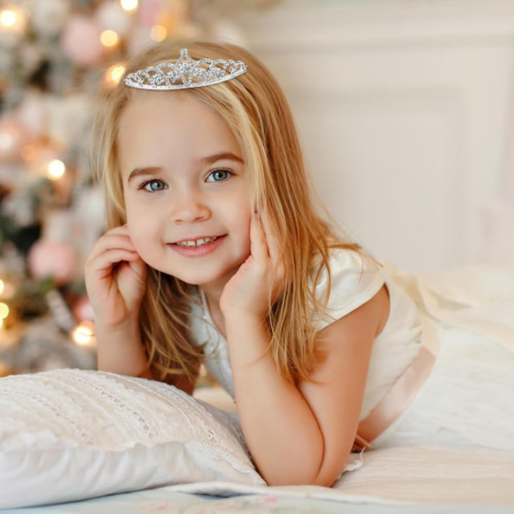 Cinaci 8 Pack Silver Metal Sparkly Glitter Rhinestone Crown Headbands Wedding Prom Birthday Party Princess Hair Tiaras Clasps Accessories for Kids Girls Teens Women Brides image number 1