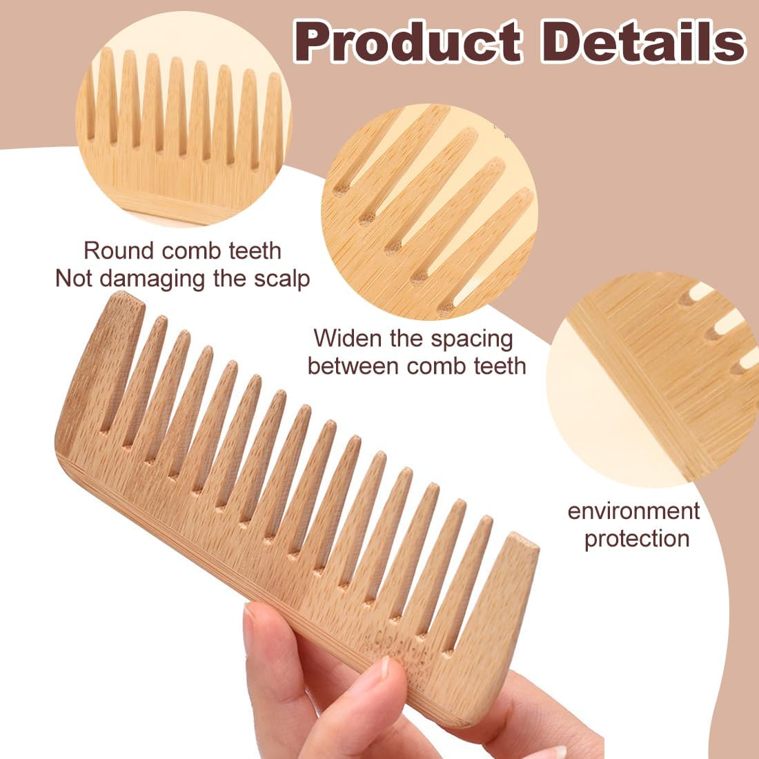 Wooden Comb, Wooden Comb for Curly, Hair Comb Made of Wood, Antistatic and Barrier-Free Handmade image number 2