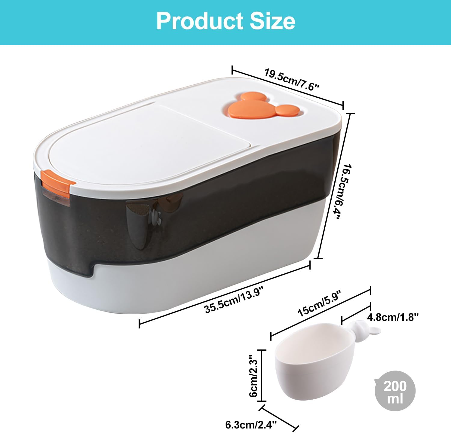 Peiqi Pet Food Storage Container, Airtight Pet Food Storage Container with Measuring Cup, Plastic Cat & Dog Food Storage Bins, Ideal for Rice Cereal Flour Pet Food 11 Lb, Keep Dry Food Fresh (5KG) image number 5