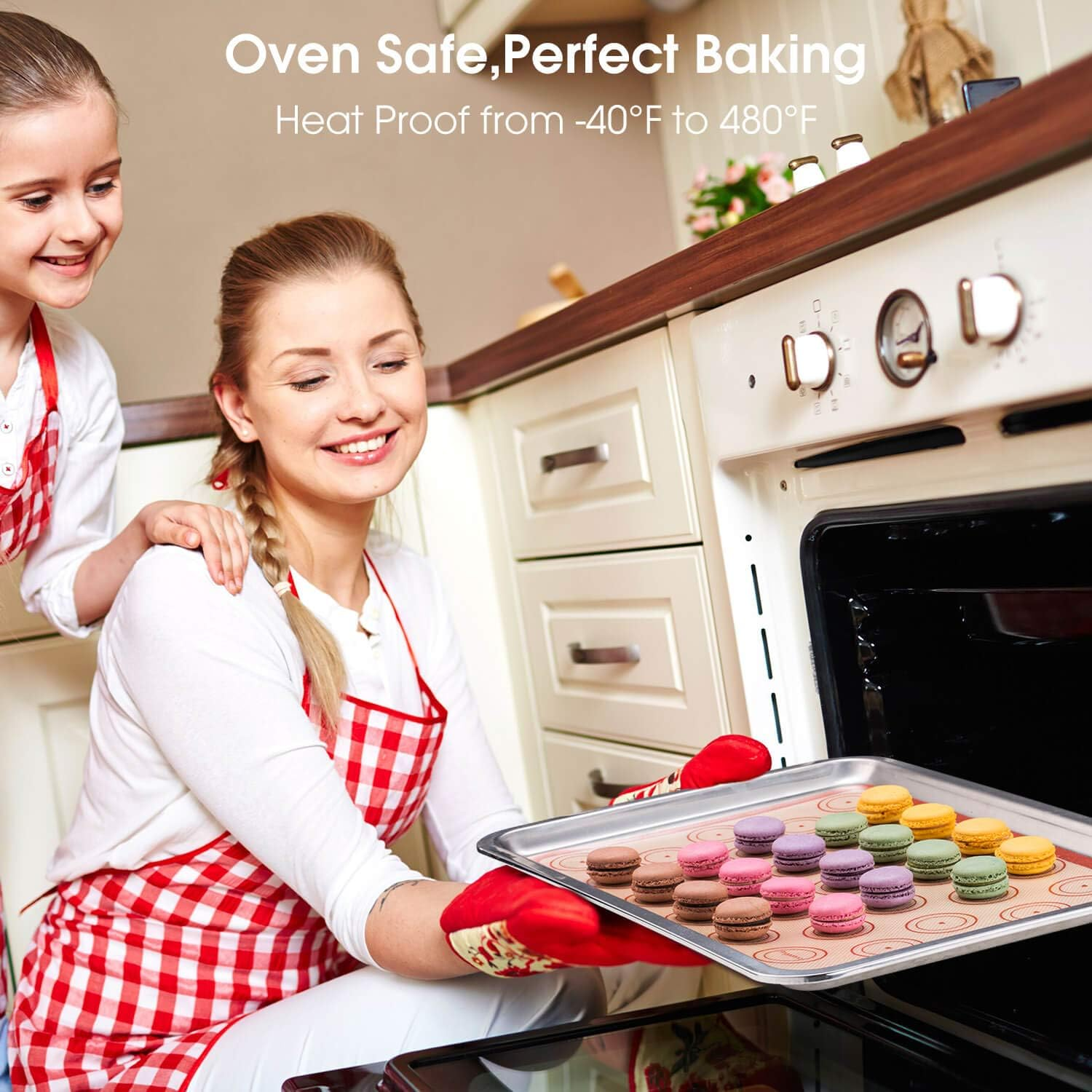 Silicone Baking Mat Macaron Mat Kit(14Pcs Set) Macaroon Baking Mat Set of 2 Half Sheet Macaron Silicone Mat Nonstick Macaron Mat Sheet,6 Piping Tip,2 Piping Bag with 2 Bag Half Quarter Sheet Brown+Purple - Brown+Purple image number 4