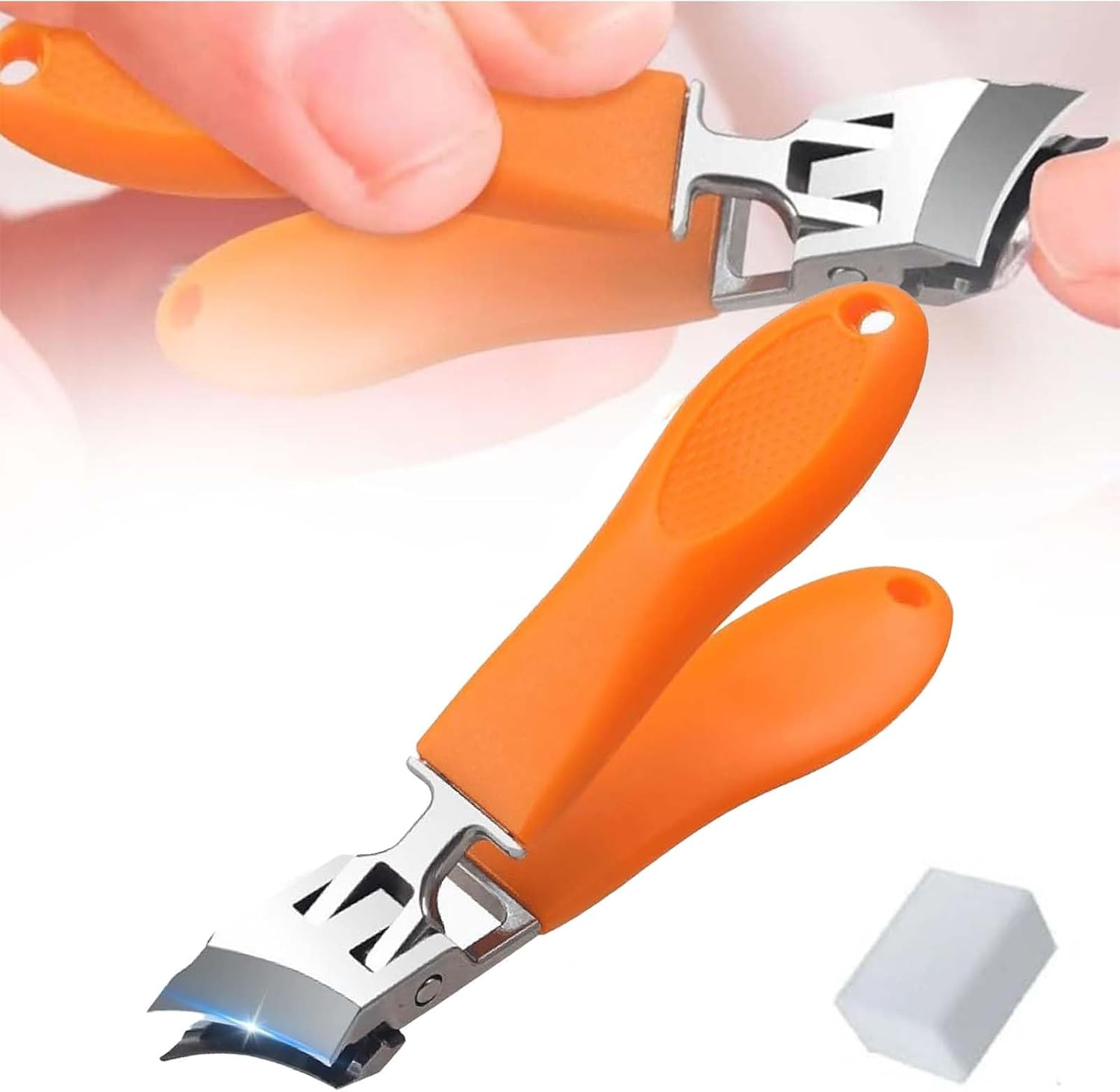 Wide Jaw Opening Anti-Splash Slanted Nail Clipper,Curved Toenail Clippers Men,Slanted Edge Nail Clippers for Women,Slanted Curved Nail Clippers for All Thick Nails (Orange)