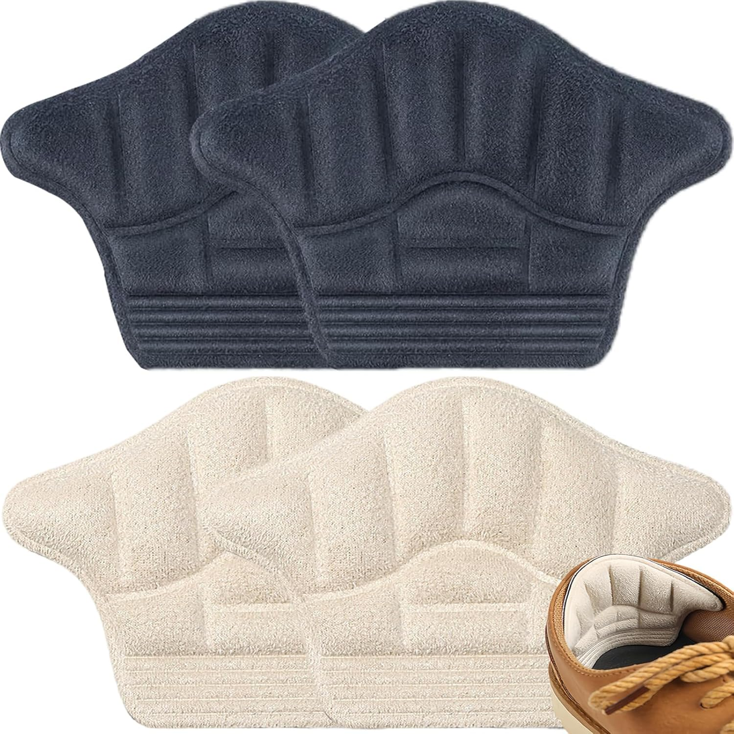 4Pieces Heel Cushion Inserts, Anti-Slip Lether Heel Grips Liners Shoe Pads Reusable Adhesive Comfort Thick Back Insoles for Boots - Sport Shoes Heel Blister Protectors