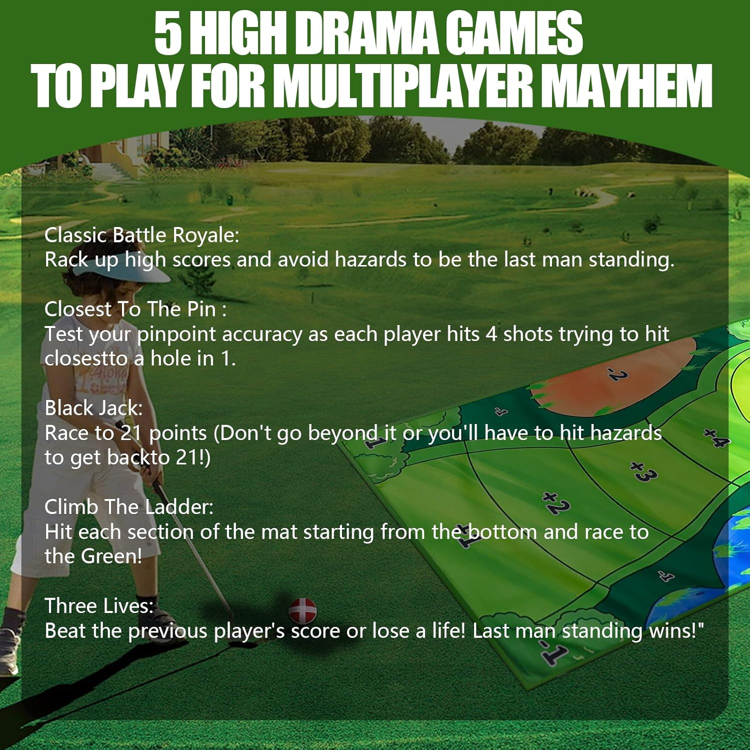 Golf Chipping Game Mat Practice Mats Golf Game Training Mat Indoor Outdoor Games for Adults image number 5