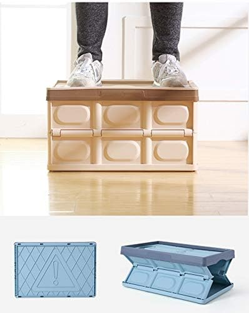 Clever Durable Collapsible Folding Stackable Plastic Crates Storage Container Basket Bins Box with Lids for Outdoor Picnic Camping Cooking Grocery Shopping (Large, Blue) image number 1