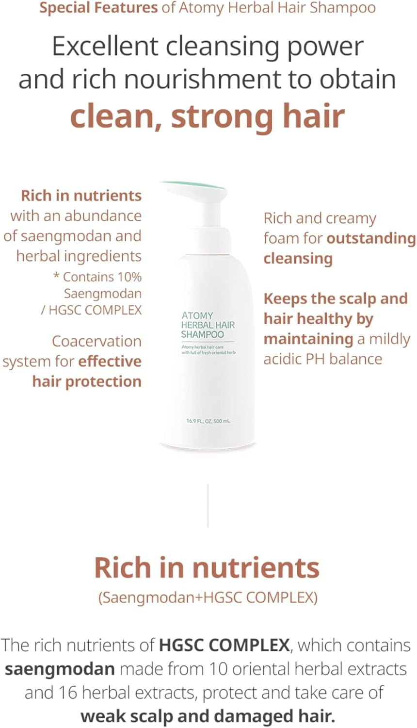 Atomy Herbal Hair Shampoo 16.9 Fl Oz 500Ml Hair Care 3 Bottles 1 Set