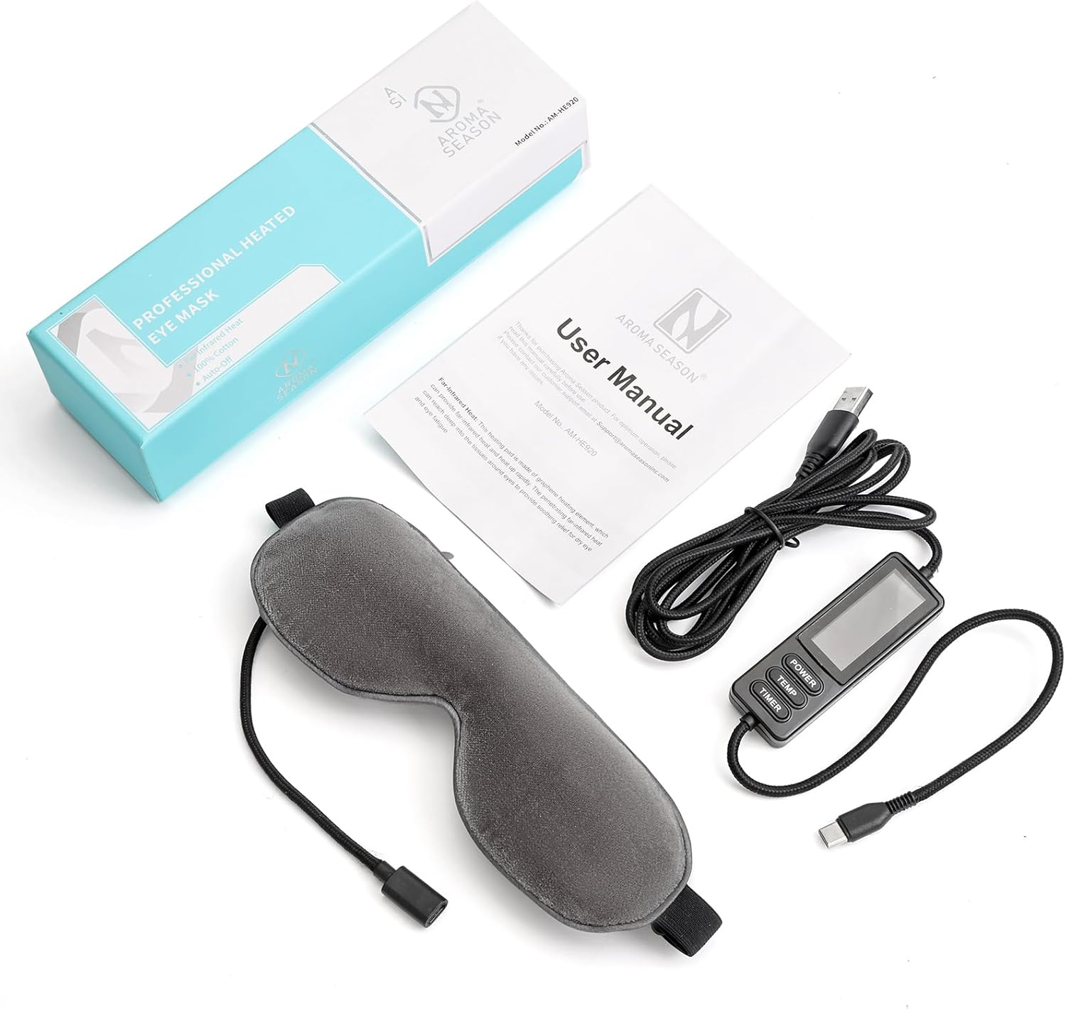 Aroma Season Heated Eye Mask, Warm Eye Compress, 4 Heat Levels USB Eye Mask Heated, Washable Gifts for Family and Friends, Travel(Gray) image number 3