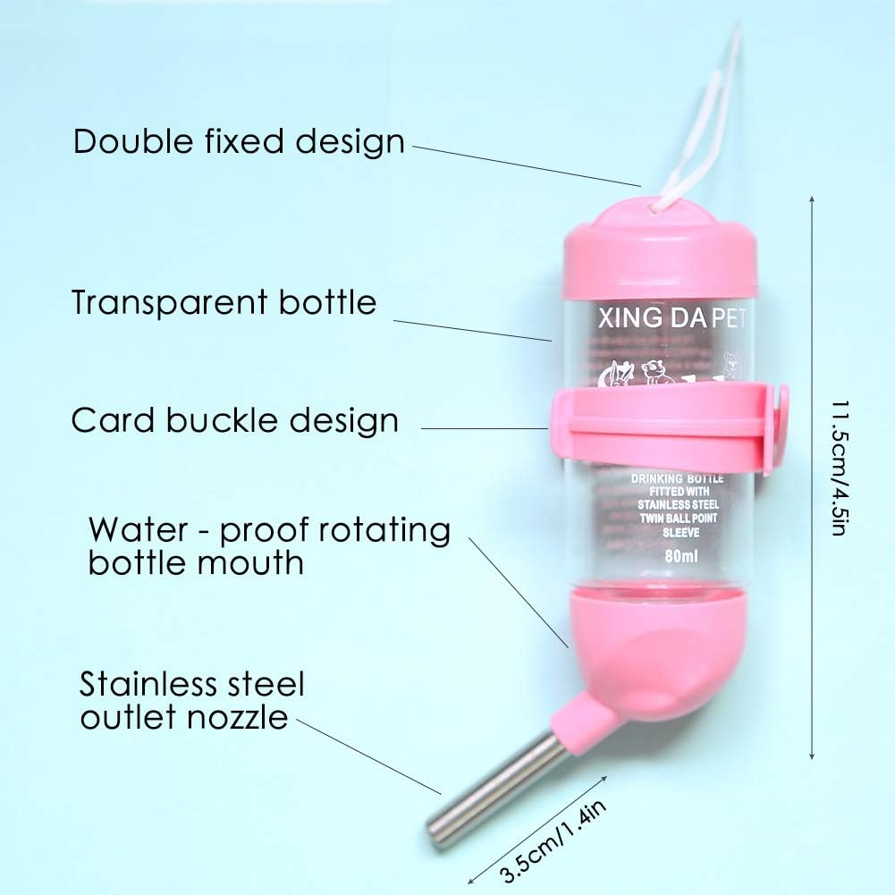 Geluode 4 Pcs 80Ml Hamster Water Bottles,No Grip Hanging Water Dispenser Small Animal Automatic Water Feeder for Hamster,Rabbit, Guinea Pig, Squirrel,Small Animal image number 6