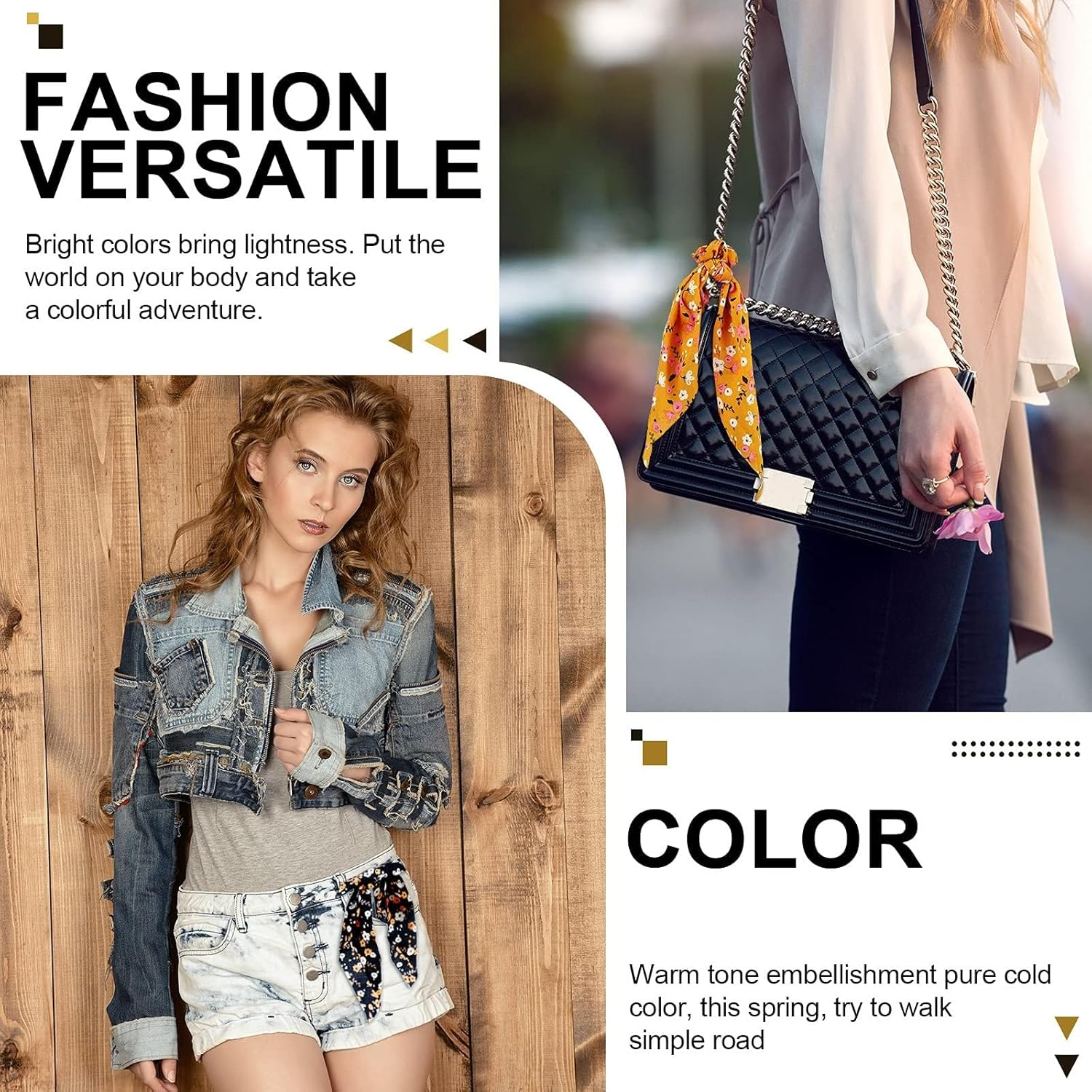 Chuangdi 10 Pcs Hair Scrunchies Hair Scarf with Ribbon Bunny Ears Chiffon Floral Bow Ponytail Holder Boho Elastic Floral Ropes 2 in 1 Vintage Accessories for Women (Ditsy Print)