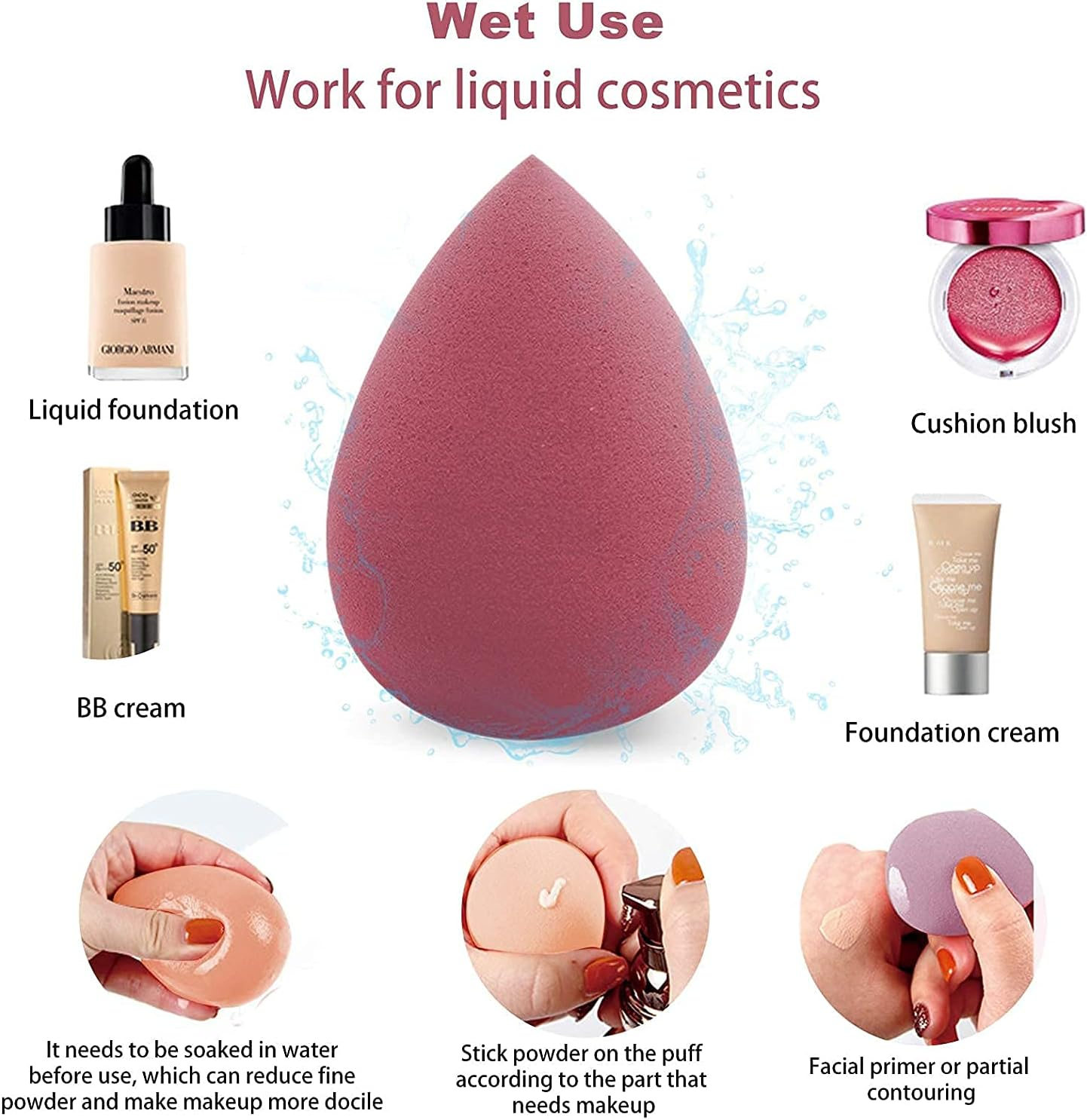 8Pcs Makeup Sponges Blender with Eyebrow Tweezer, Reusable Beauty Blender Foundation Sponge, Non-Latex, Soft Beauty Blender for Cream, Powder and Liquid (Pink Series) image number 5