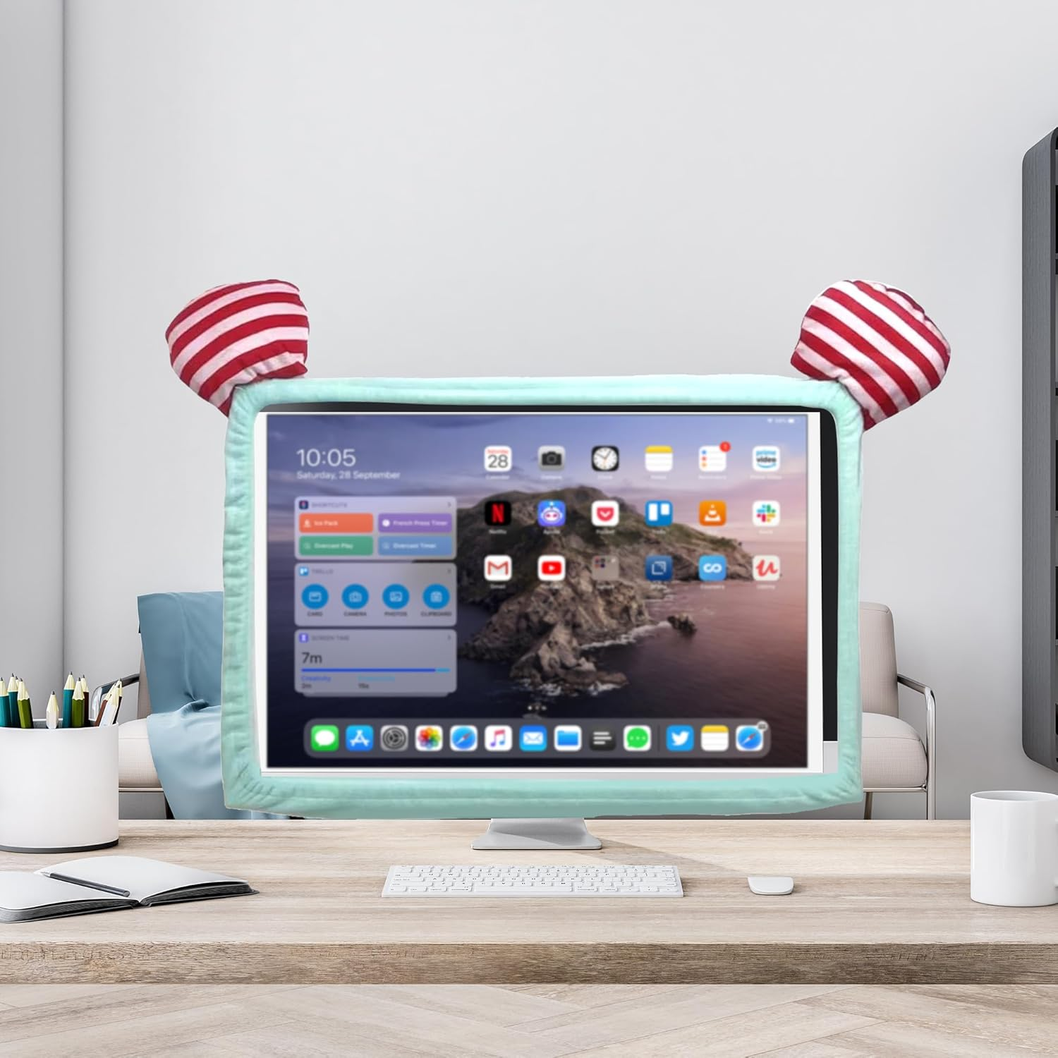 Reignsword Lovely Computer Monitor Cover, 20''-29'' Cute Striped Elastic Monitor Dust Cover, TV LCD Screen Monitor Decoration for Tablet (Green) image number 5