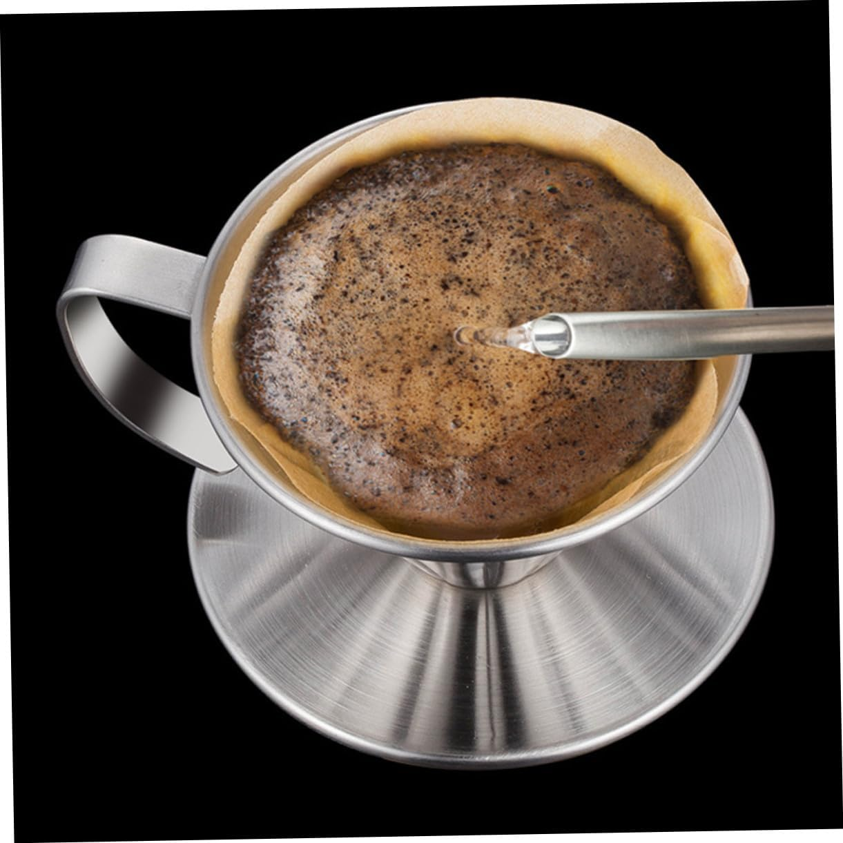 GAXIRE Stainless Steel Coffee Filter and Tea Strainer Reusable Drip Funnel with Handle and Base for Home Brewing