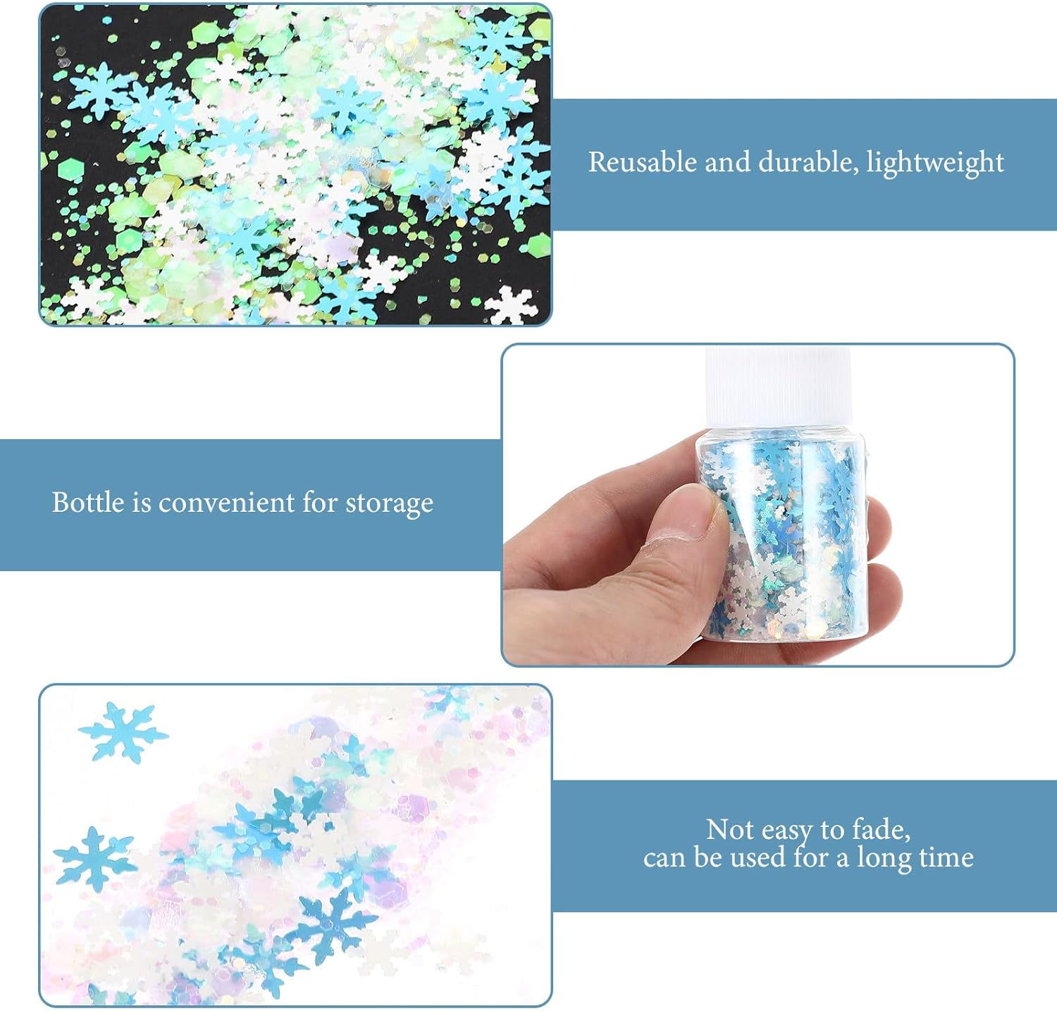 COHEALI 4 Bottles DIY Snowflake Sequins for Phone Case Decor Epoxy Crafts Winter Christmas Embellishments Resin Accessories image number 6