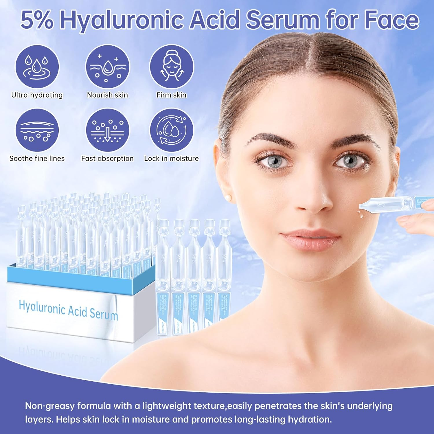60 Pcs 5% Hyaluronic Acid Serum Ultra-Hydrating Vials,Hyaluronic Acid Tubes,Wake Nature'S Premium Hyaluronic Serum,Single-Use Ultra-Hydrating Essence for Face image number 3