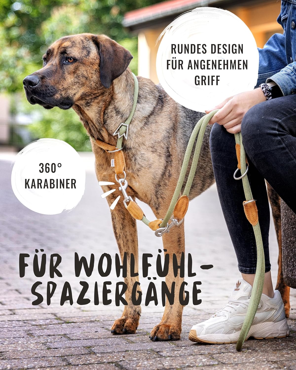 Rudelk&ouml;nig Emma Dog Lead 2.30 M - Adjustable Dog Lead for Medium and Large Dogs - Elegant Rope Lead in Khaki image number 5