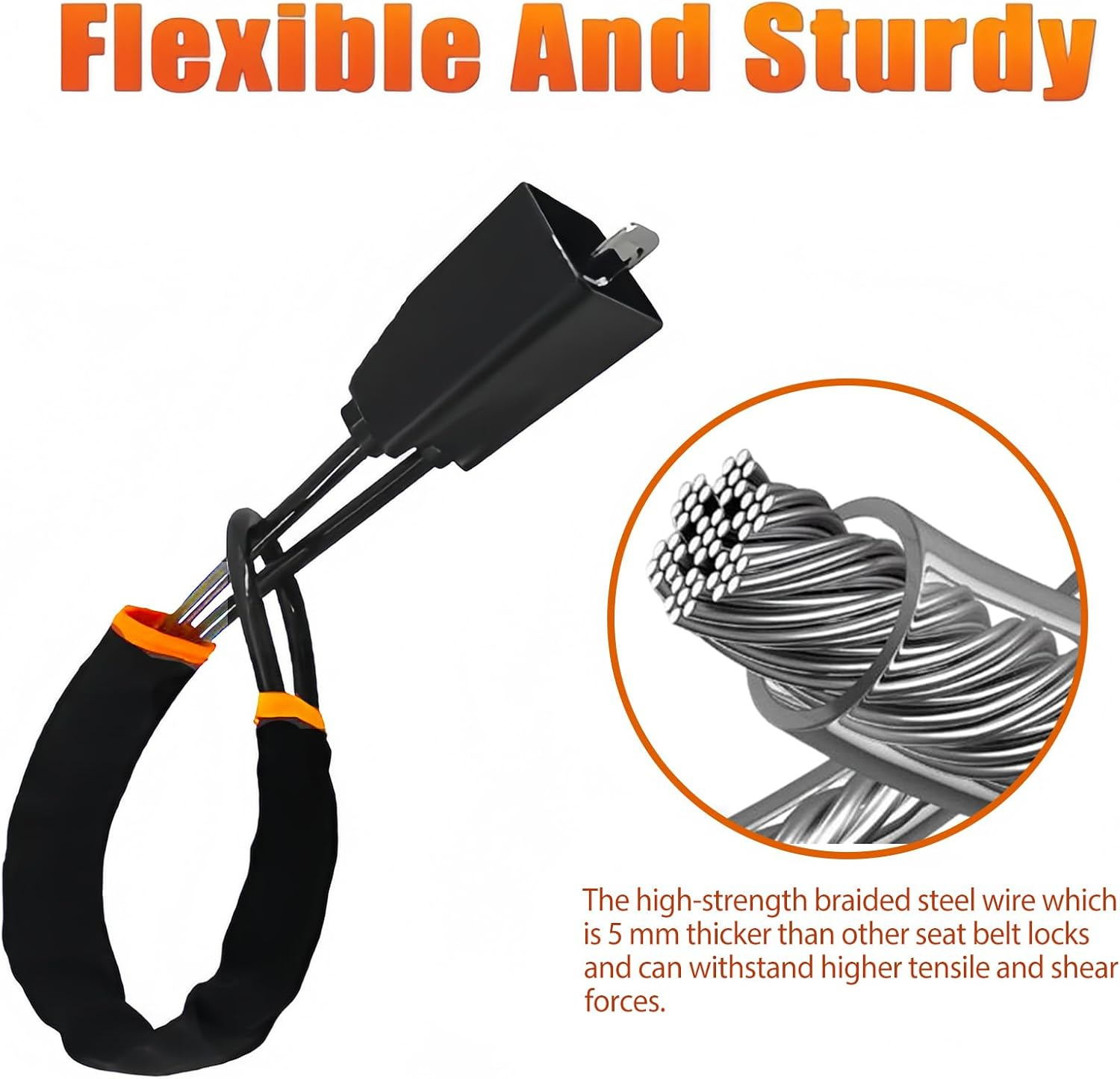 Car Steering Wheel Lock & Seat Belt Lock - Max 17&rdquo; Length, Universal Anti-Theft for Cars, Suvs, Golf Carts | Compact, Lightweight & Multi-Functional Security Device with 3 Keys (Black) - Black image number 3